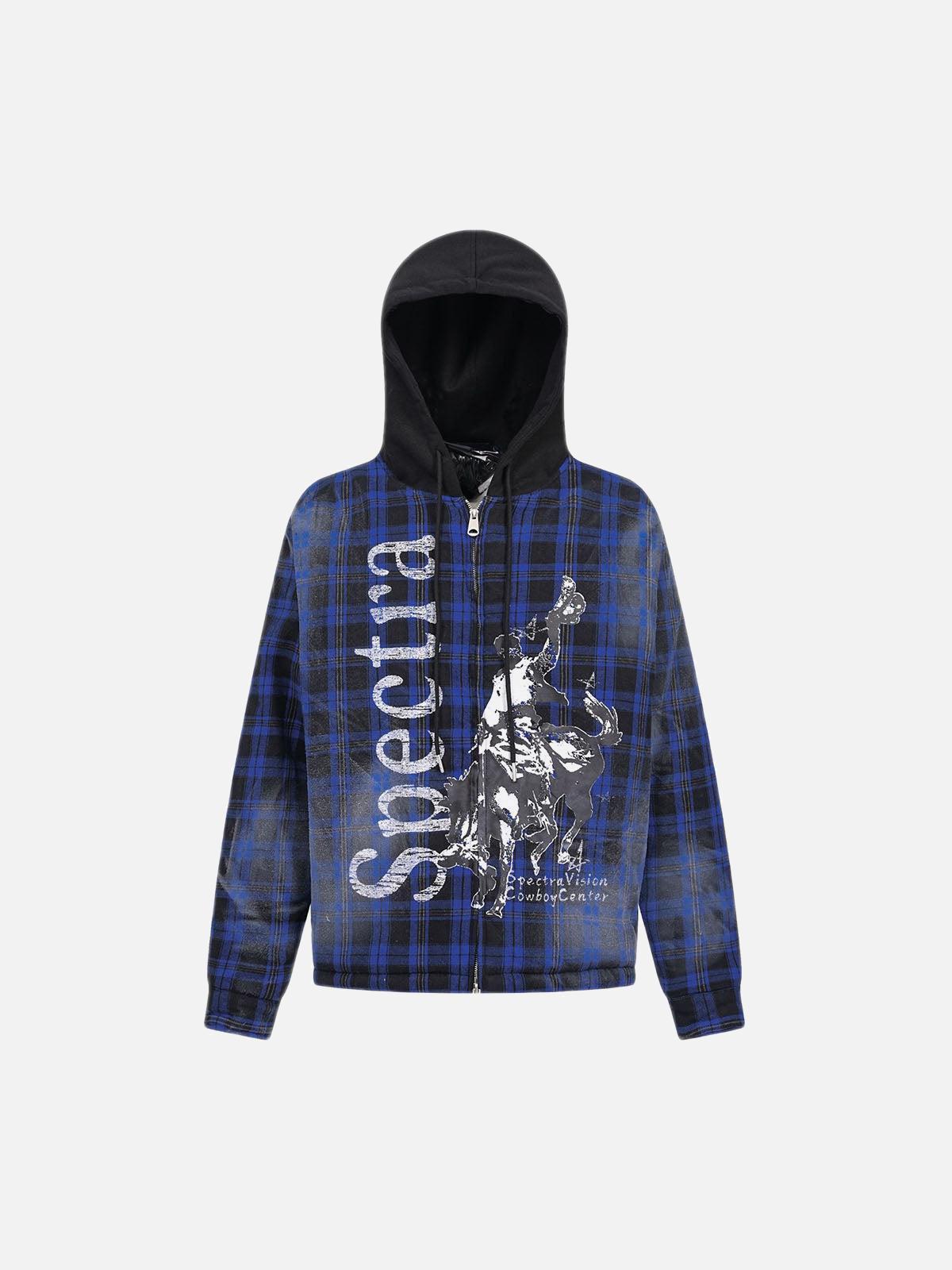 Concert Outfit Dark Plaid Hooded Quilted Jacket