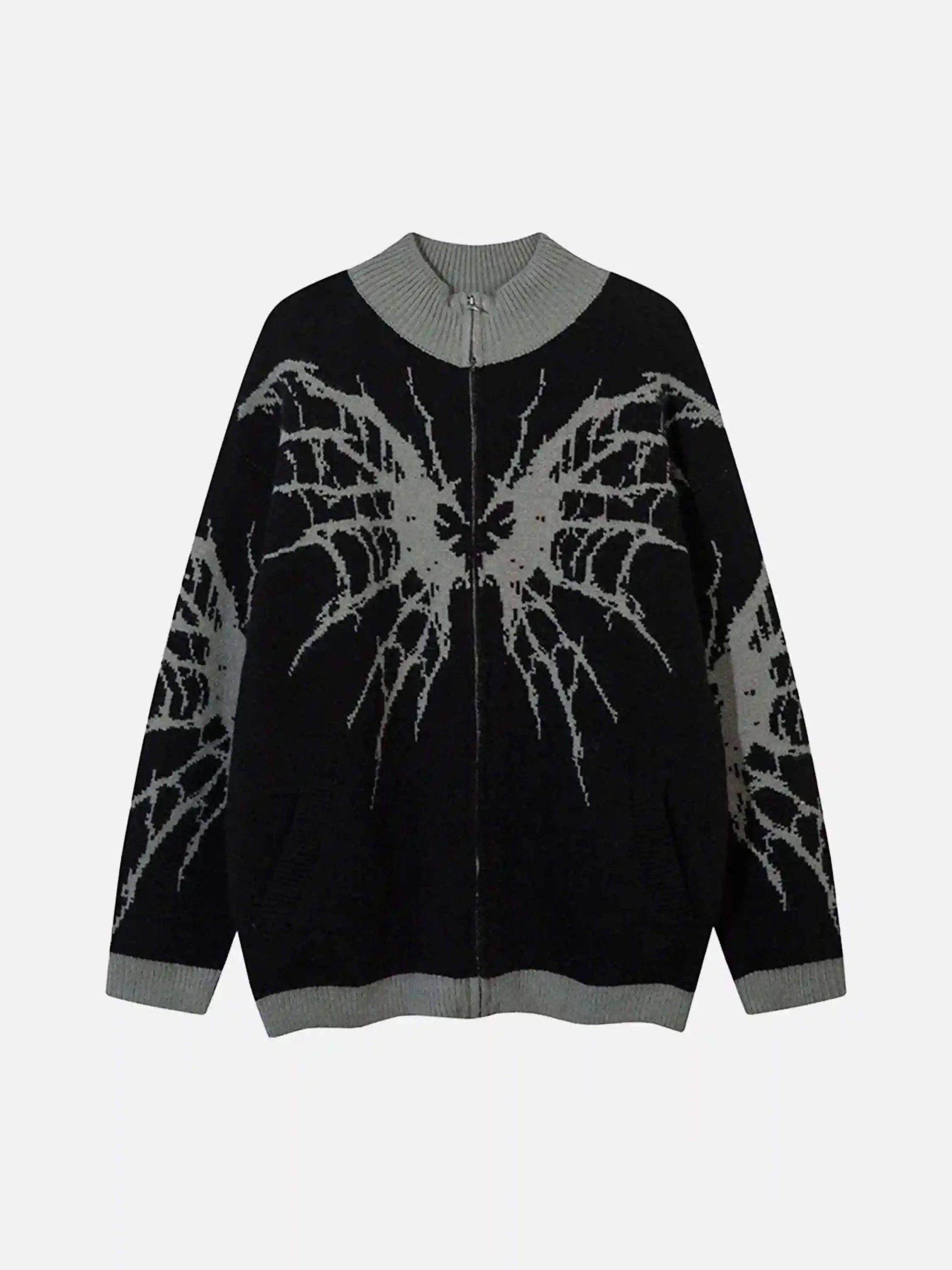 Concert Outfit Dark Spider Web Zipper Stand Collar Cardigan