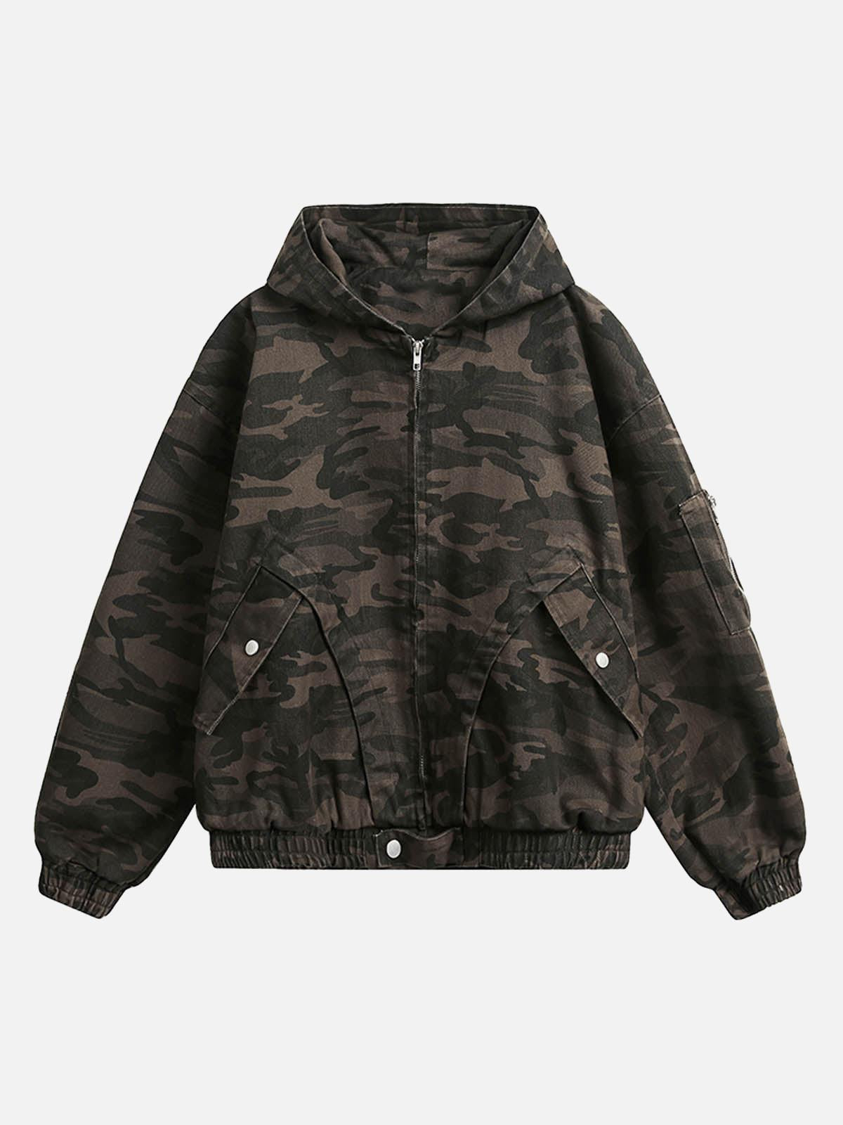 Concert Outfit Deconstructed Camouflage Workwear Cardigan Hooded Jacket