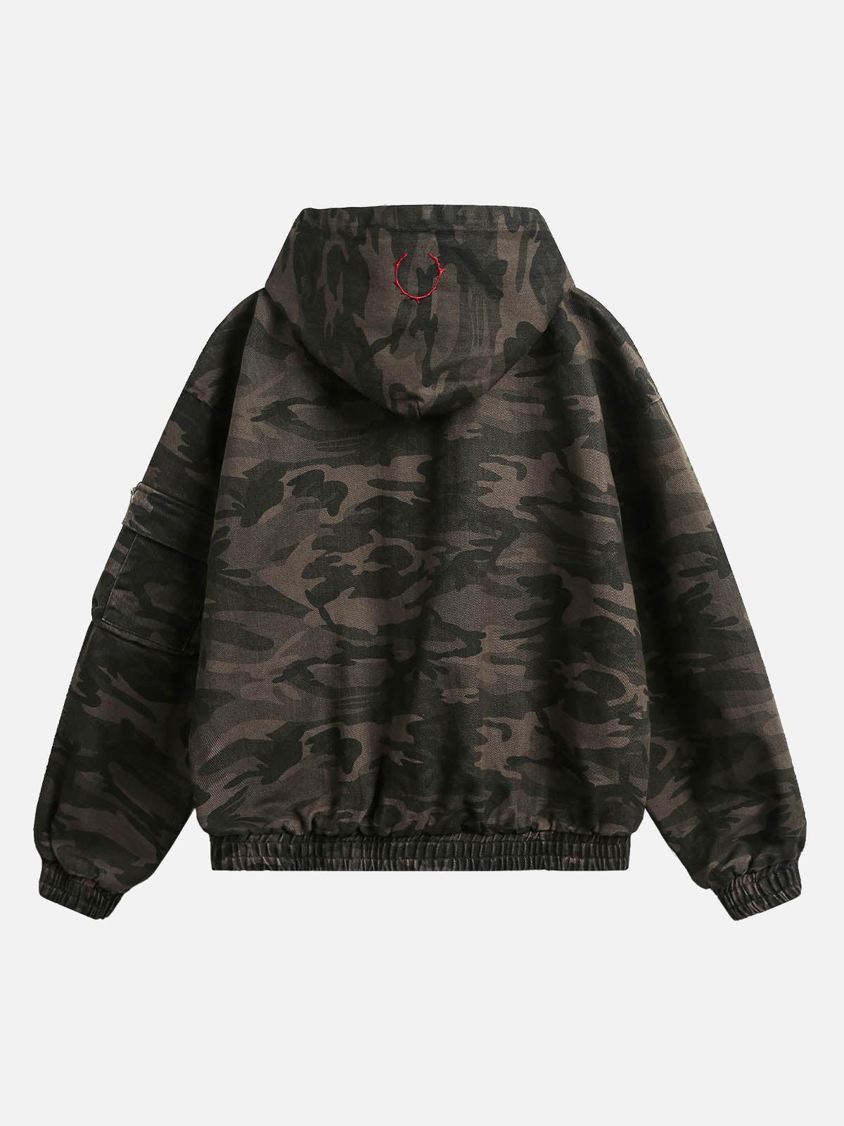 Concert Outfit Deconstructed Camouflage Workwear Cardigan Hooded Jacket
