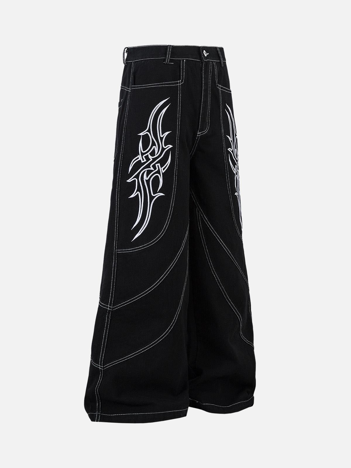 Concert Outfit Deconstructed Contrast Embroidered Baggy Jeans