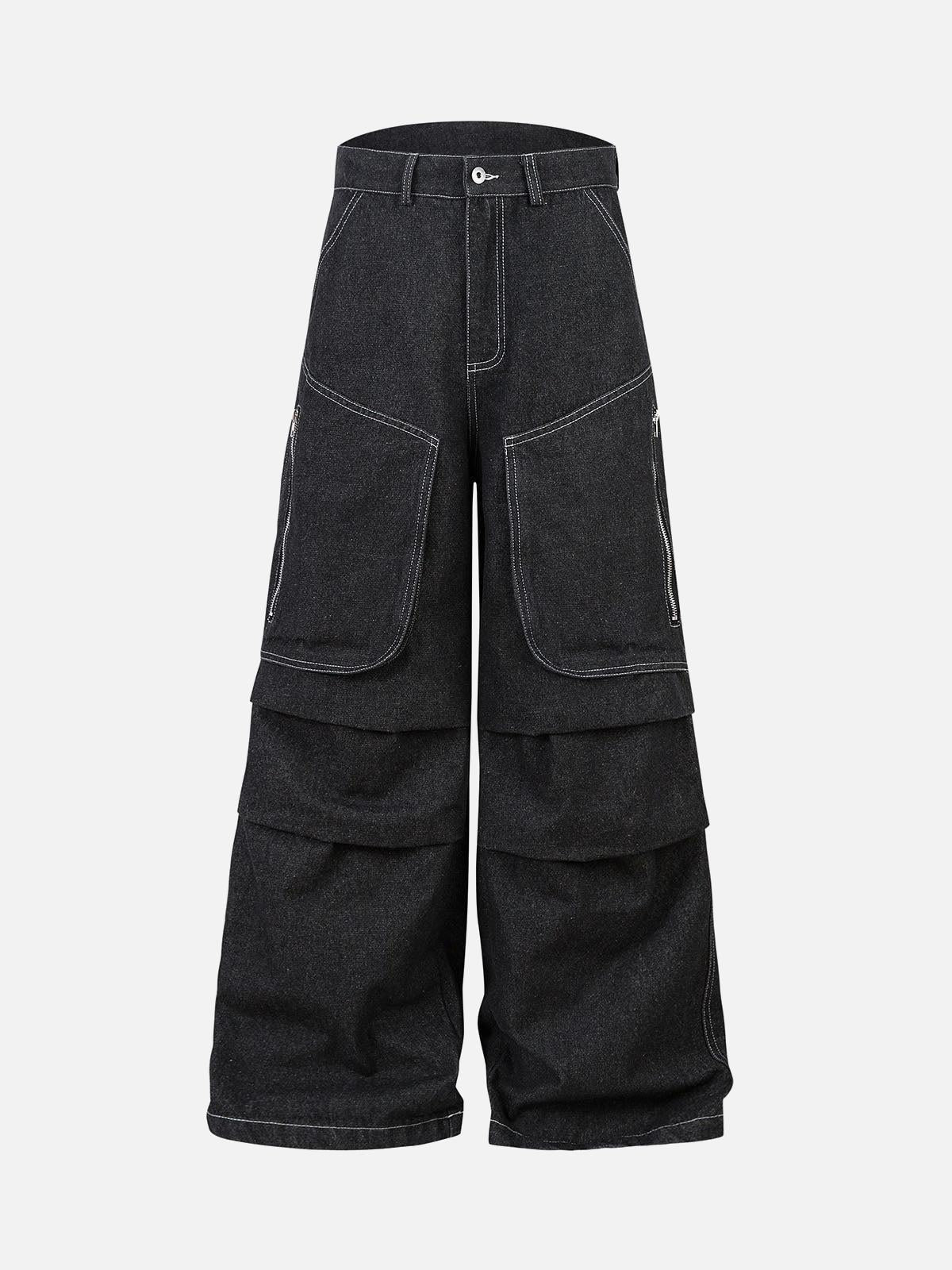 Concert Outfit Deconstructed Split Topstitched Pleated Pocket Jeans