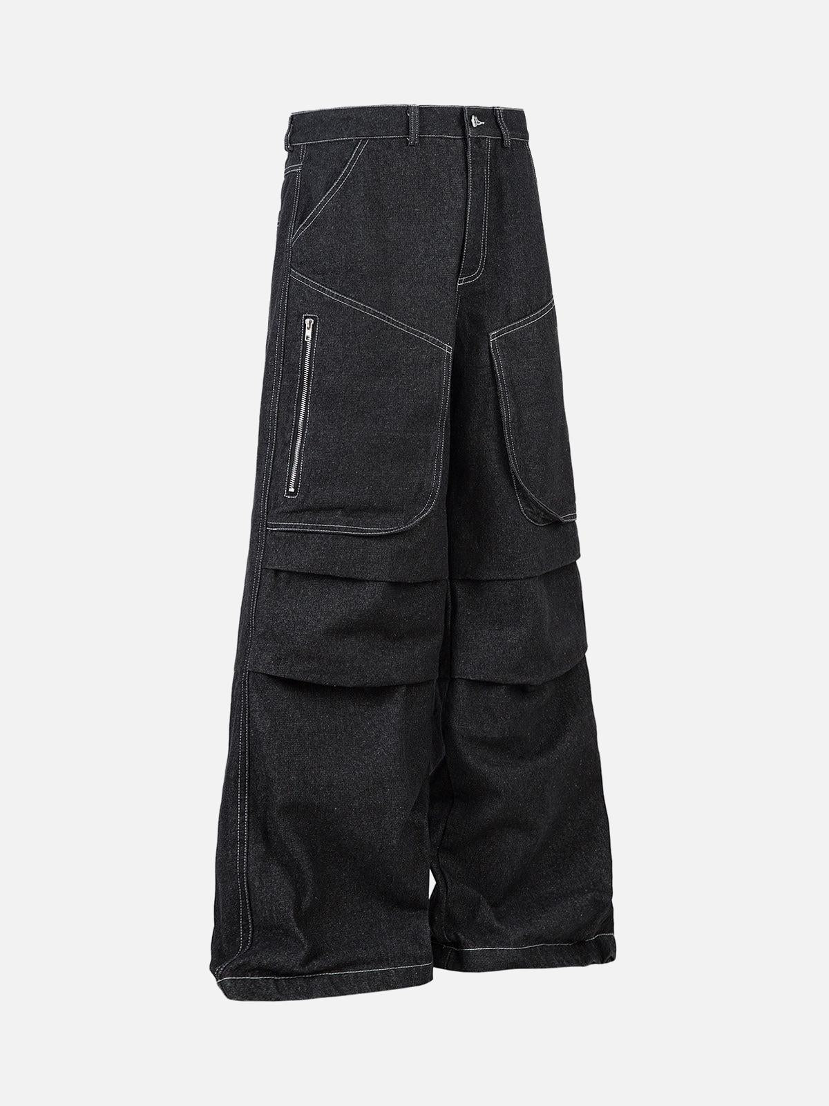 Concert Outfit Deconstructed Split Topstitched Pleated Pocket Jeans