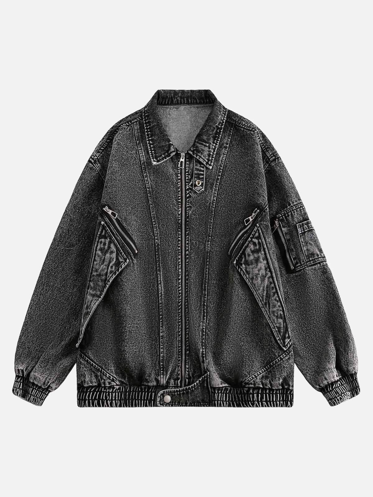 Concert Outfit Deconstructed Stand Collar Denim Jacket
