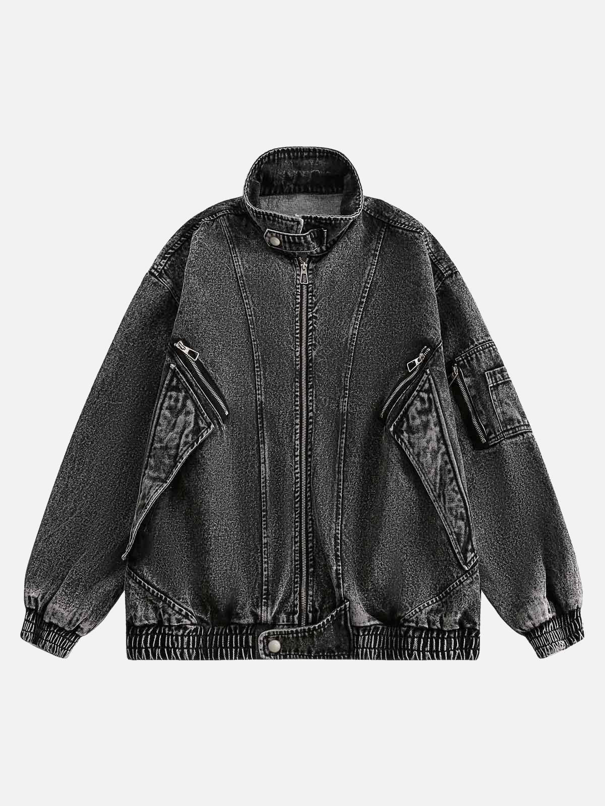 Concert Outfit Deconstructed Stand Collar Denim Jacket