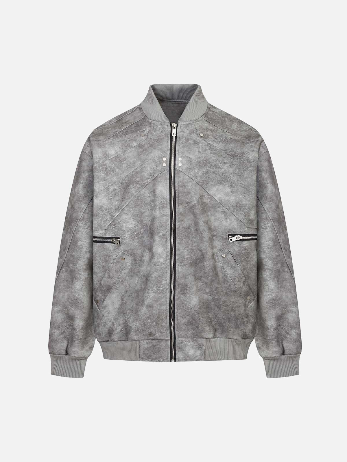Concert Outfit Deconstructed Zip Up Leather Bomber Jacket