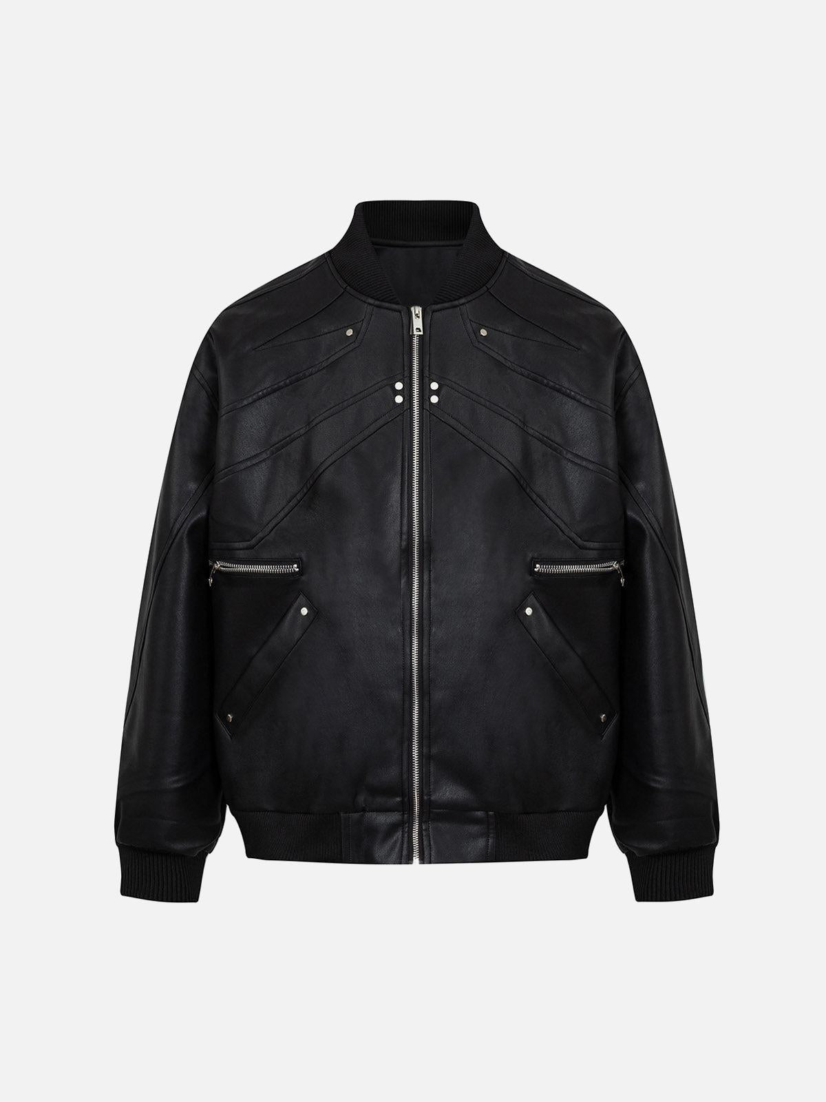 Concert Outfit Deconstructed Zip Up Leather Bomber Jacket