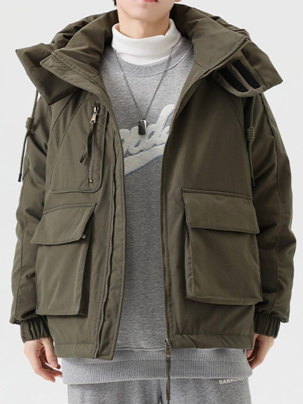 Concert Outfit Detachable Hat Patchwork Winter Coat