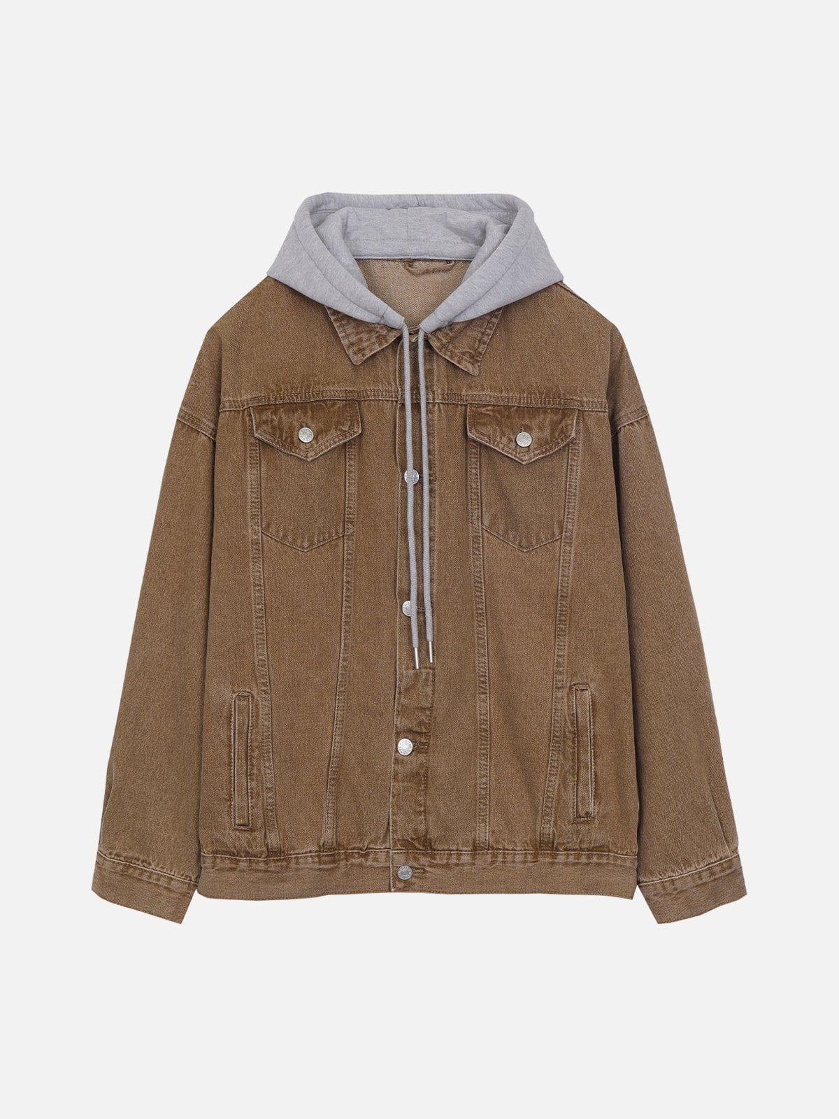 Concert Outfit Detachable Hood Solid Denim Jacket