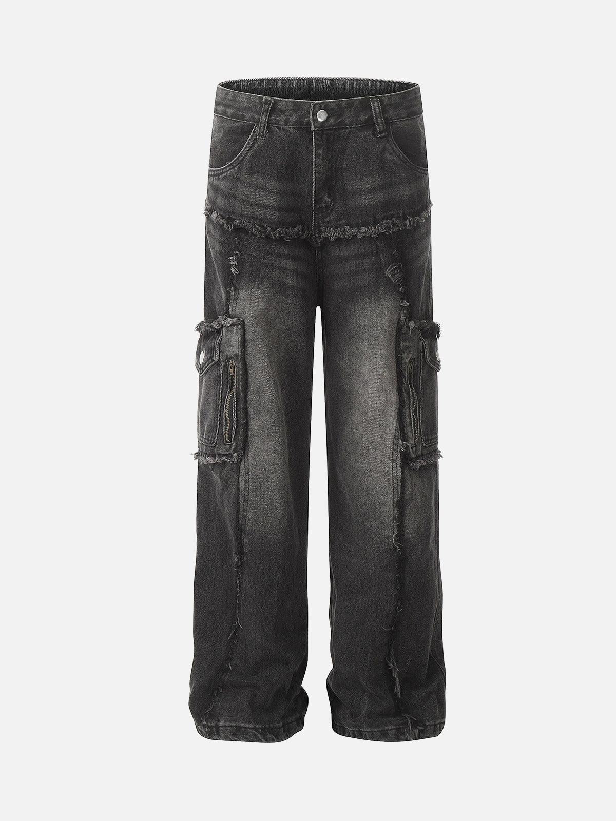 Concert Outfit Detressed Raw Edge Multi-Pocket Cargo Jeans