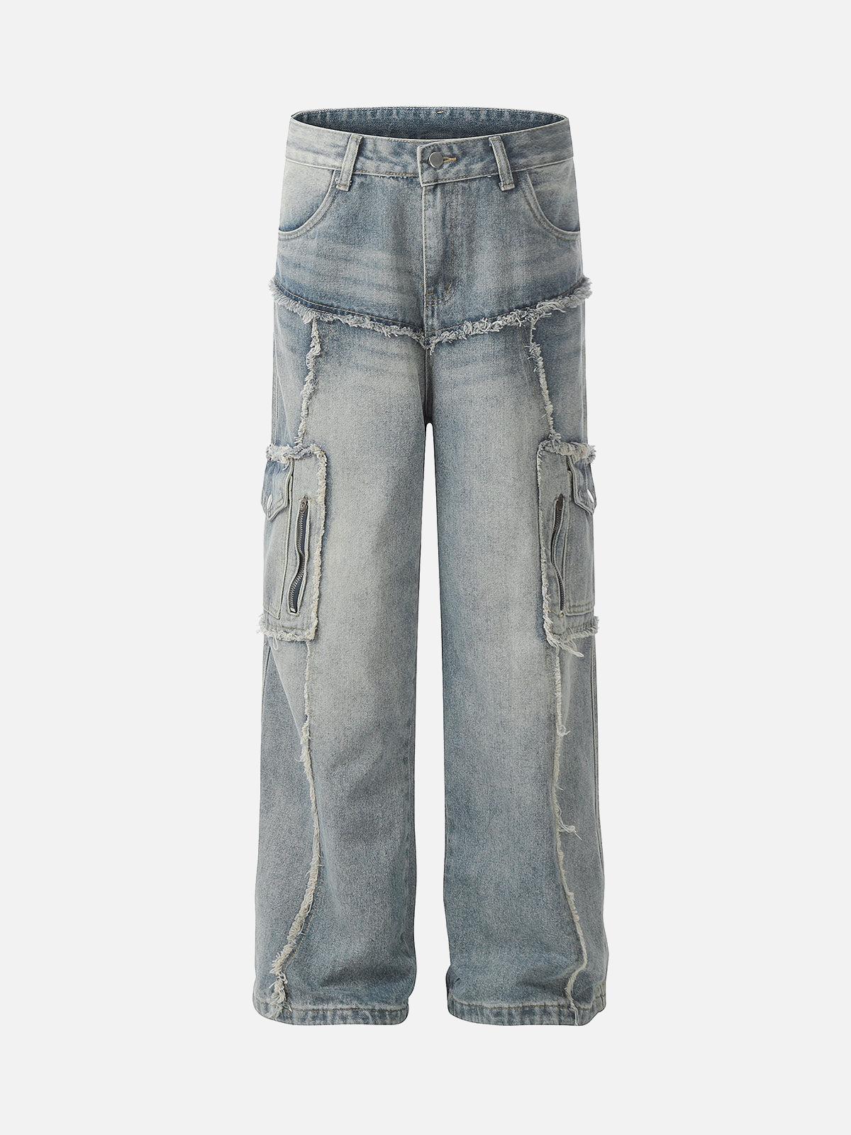 Concert Outfit Detressed Raw Edge Multi-Pocket Cargo Jeans