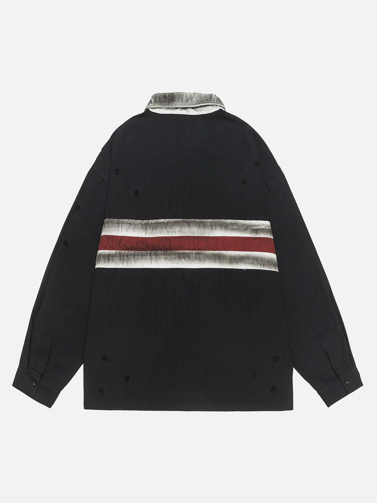 Concert Outfit Dirty-Dye Embroidered Long Sleeve Polo Shirt