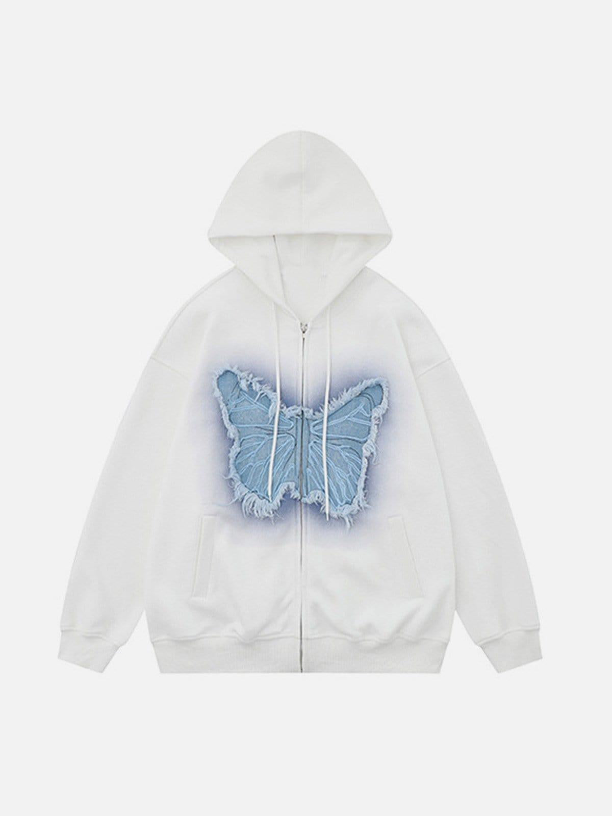 Concert Outfit Distressed Butterfly Patch Cardigan Hoodie