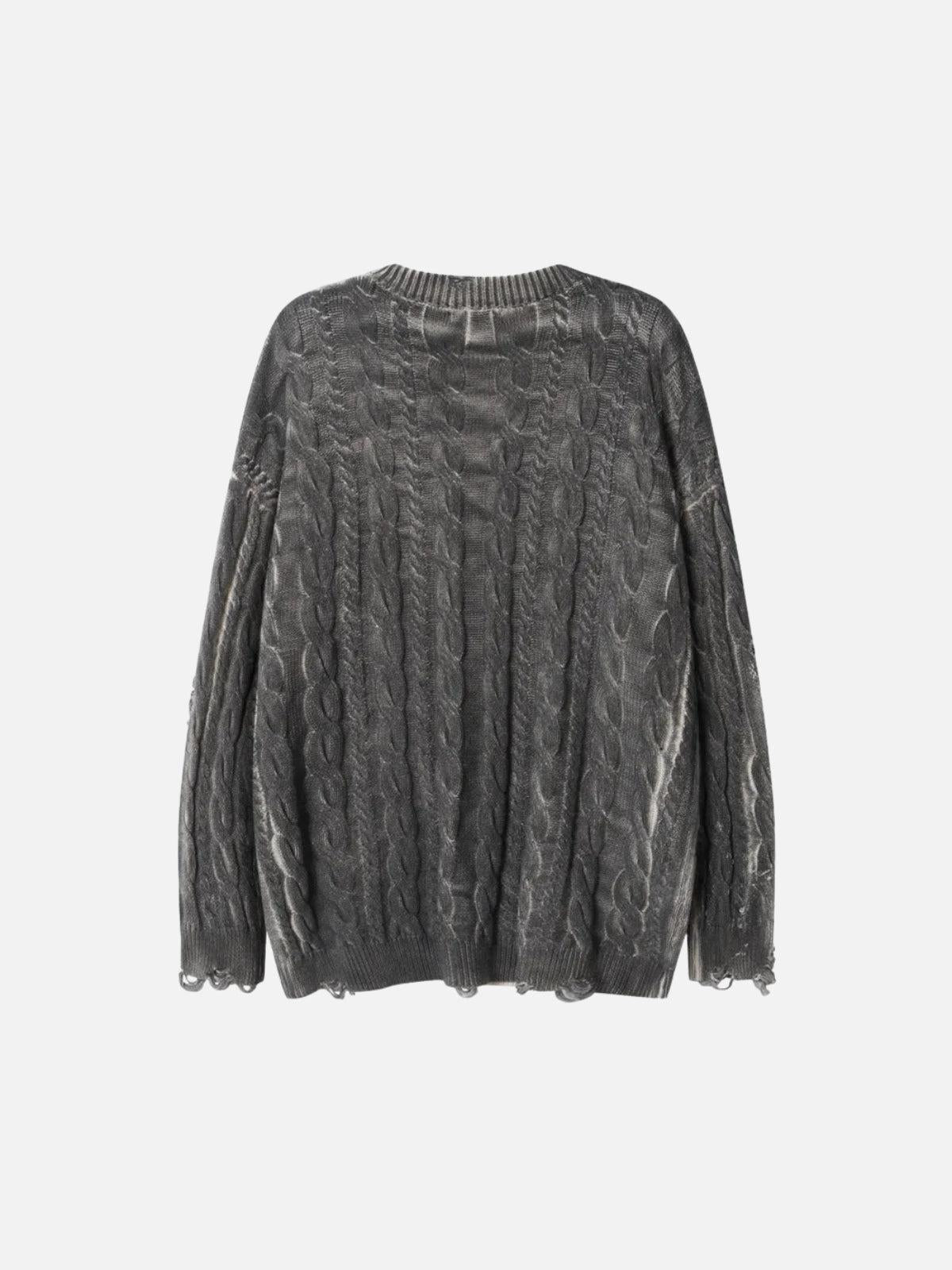 Concert Outfit Distressed Cable Knit Sweater