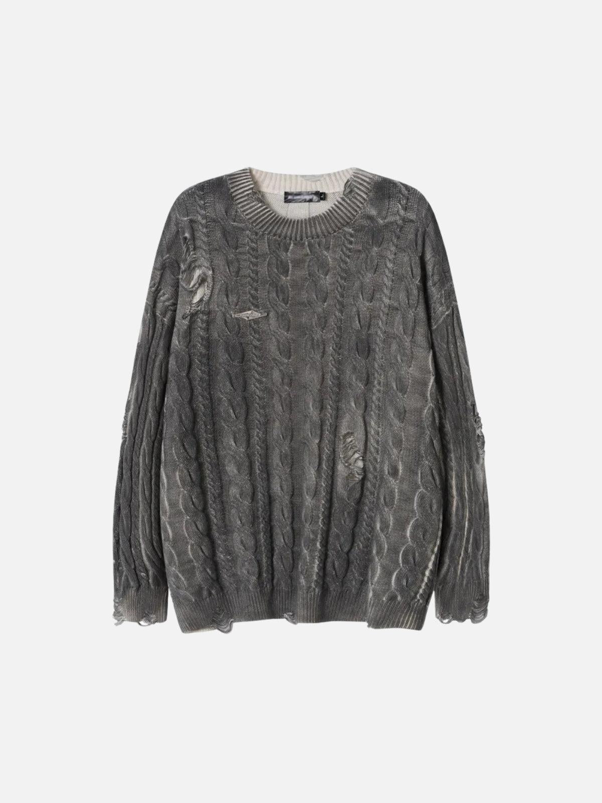 Concert Outfit Distressed Cable Knit Sweater