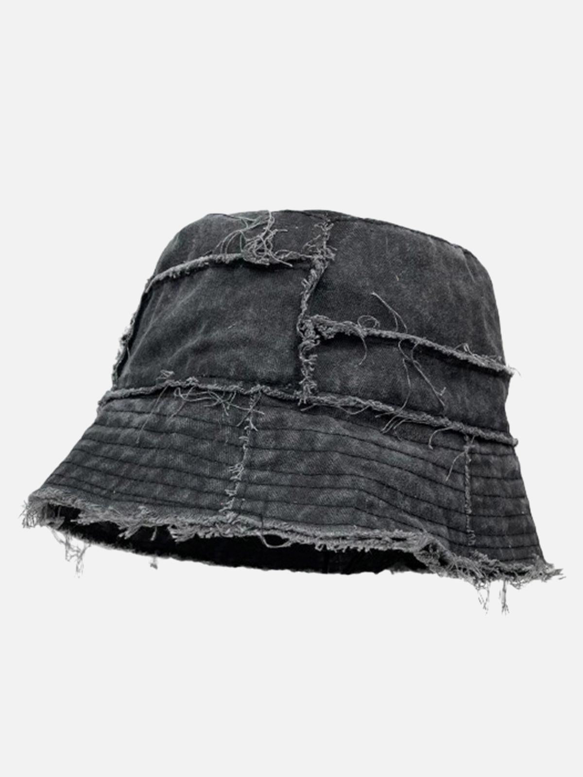Concert Outfit Distressed Denim Raw Edge Destroyed Bucket Hat