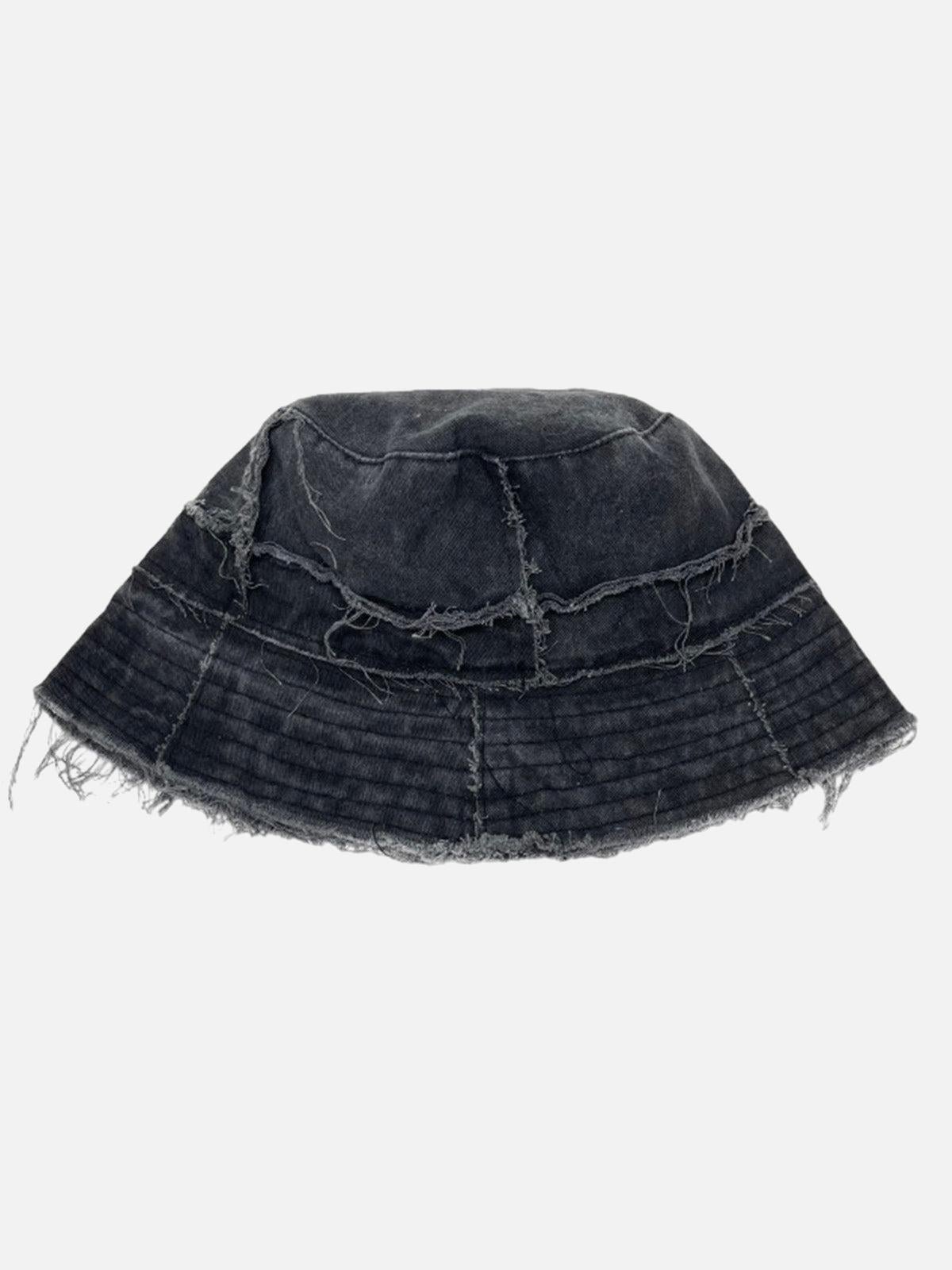 Concert Outfit Distressed Denim Raw Edge Destroyed Bucket Hat