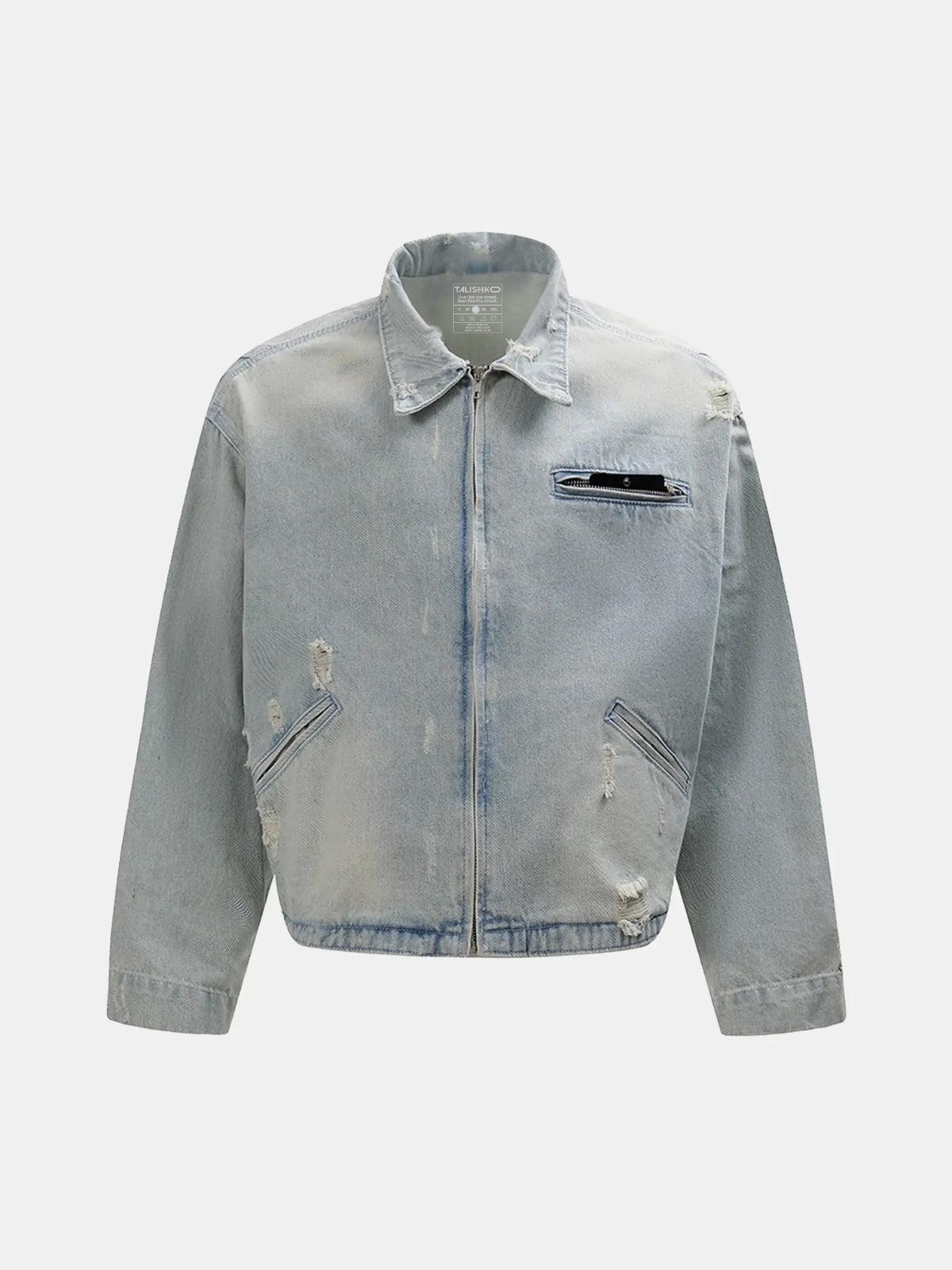 Concert Outfit Distressed Frayed Lapel Denim Jacket