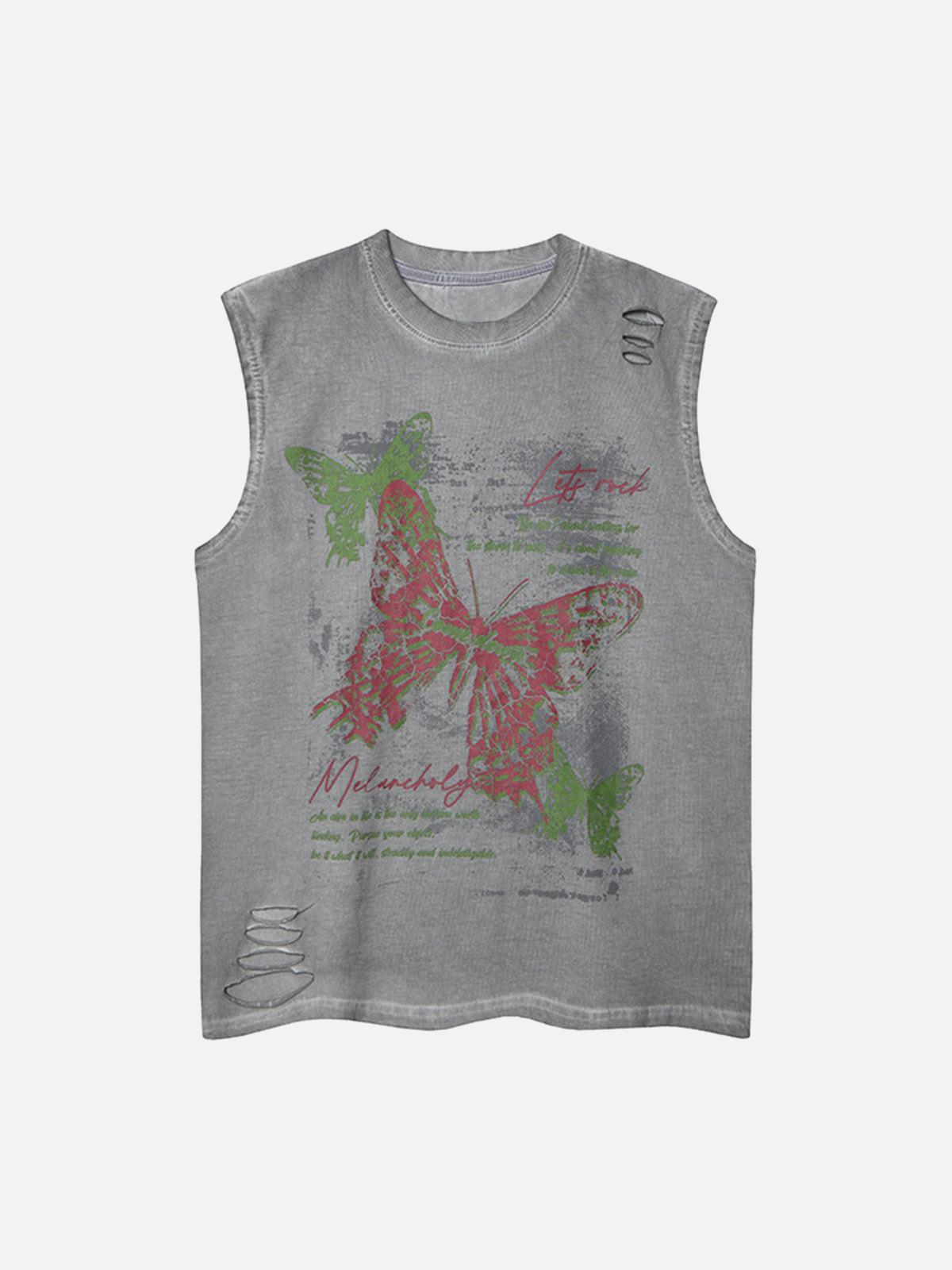 Concert Outfit Distressed Graphic Butterfly Print Vest