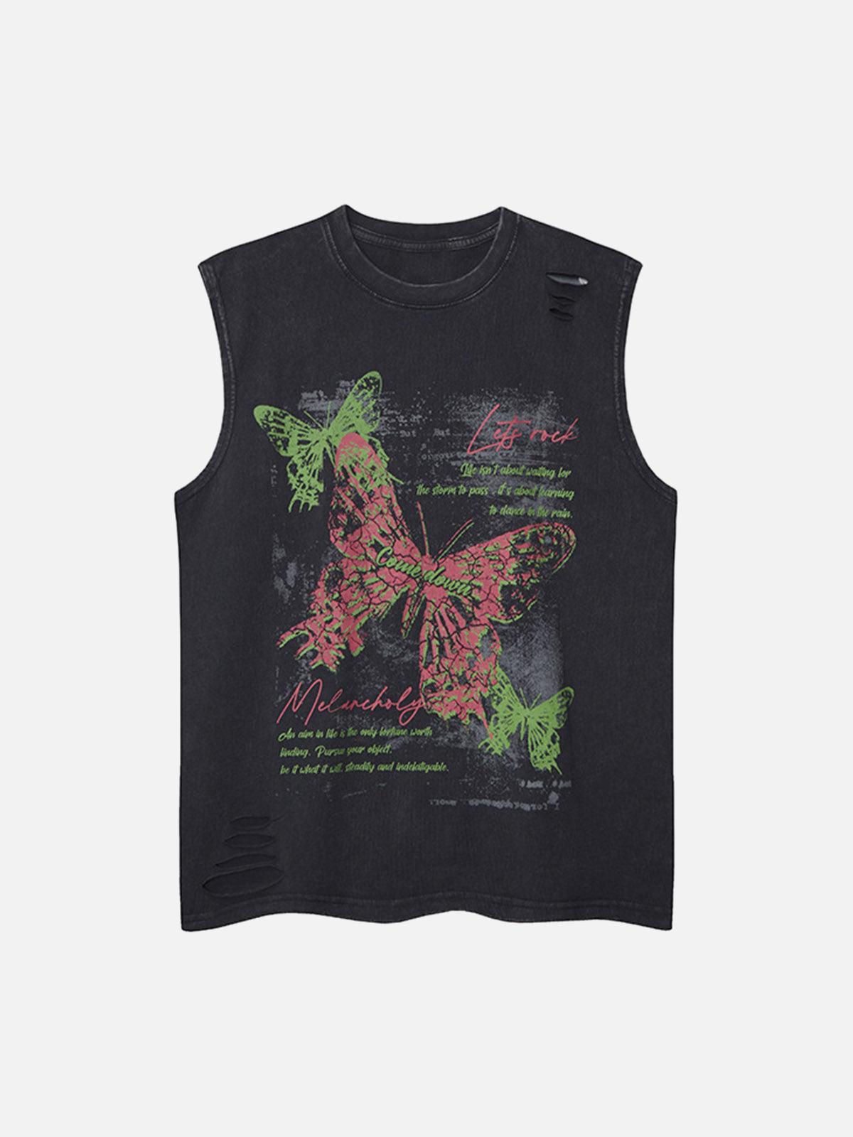 Concert Outfit Distressed Graphic Butterfly Print Vest