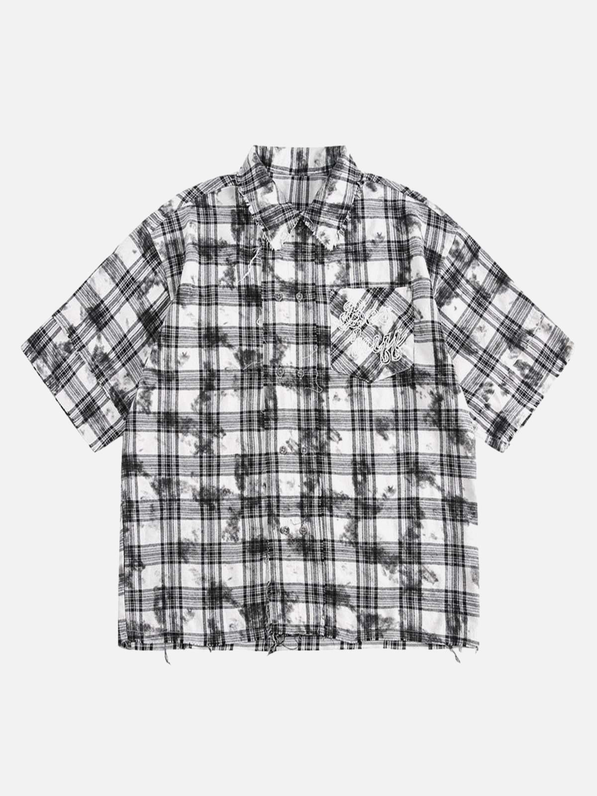 Concert Outfit Distressed Plaid Lace Short-Sleeve Shirt