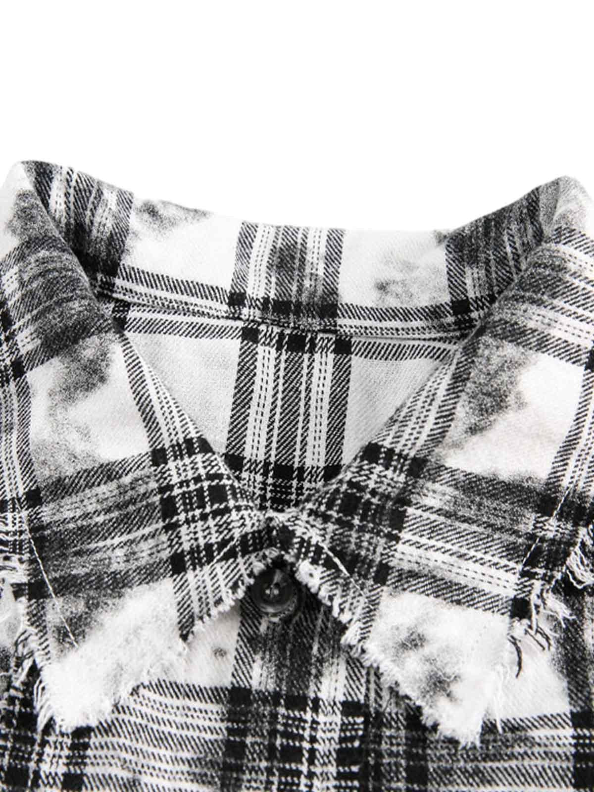 Concert Outfit Distressed Plaid Lace Short-Sleeve Shirt