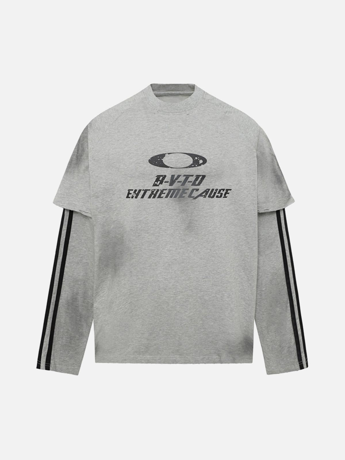 Concert Outfit Distressed Printed Faux Two-Piece Long-Sleeved T-Shirt