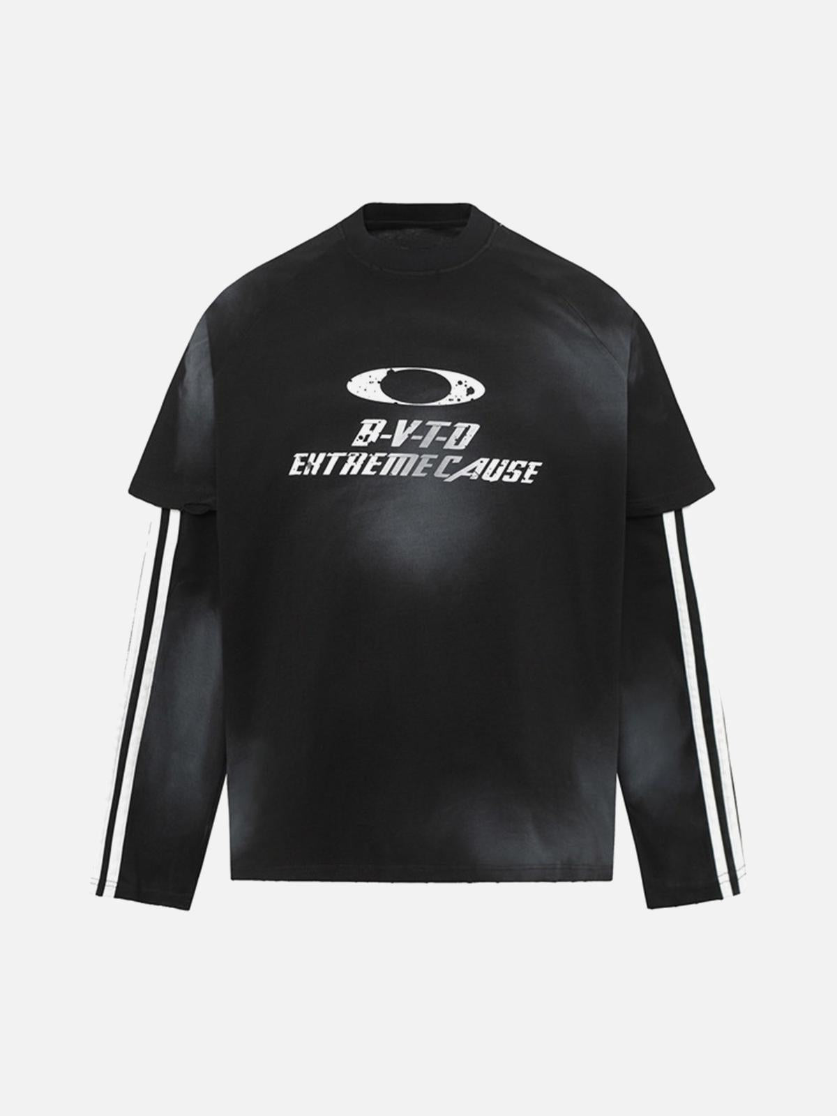 Concert Outfit Distressed Printed Faux Two-Piece Long-Sleeved T-Shirt