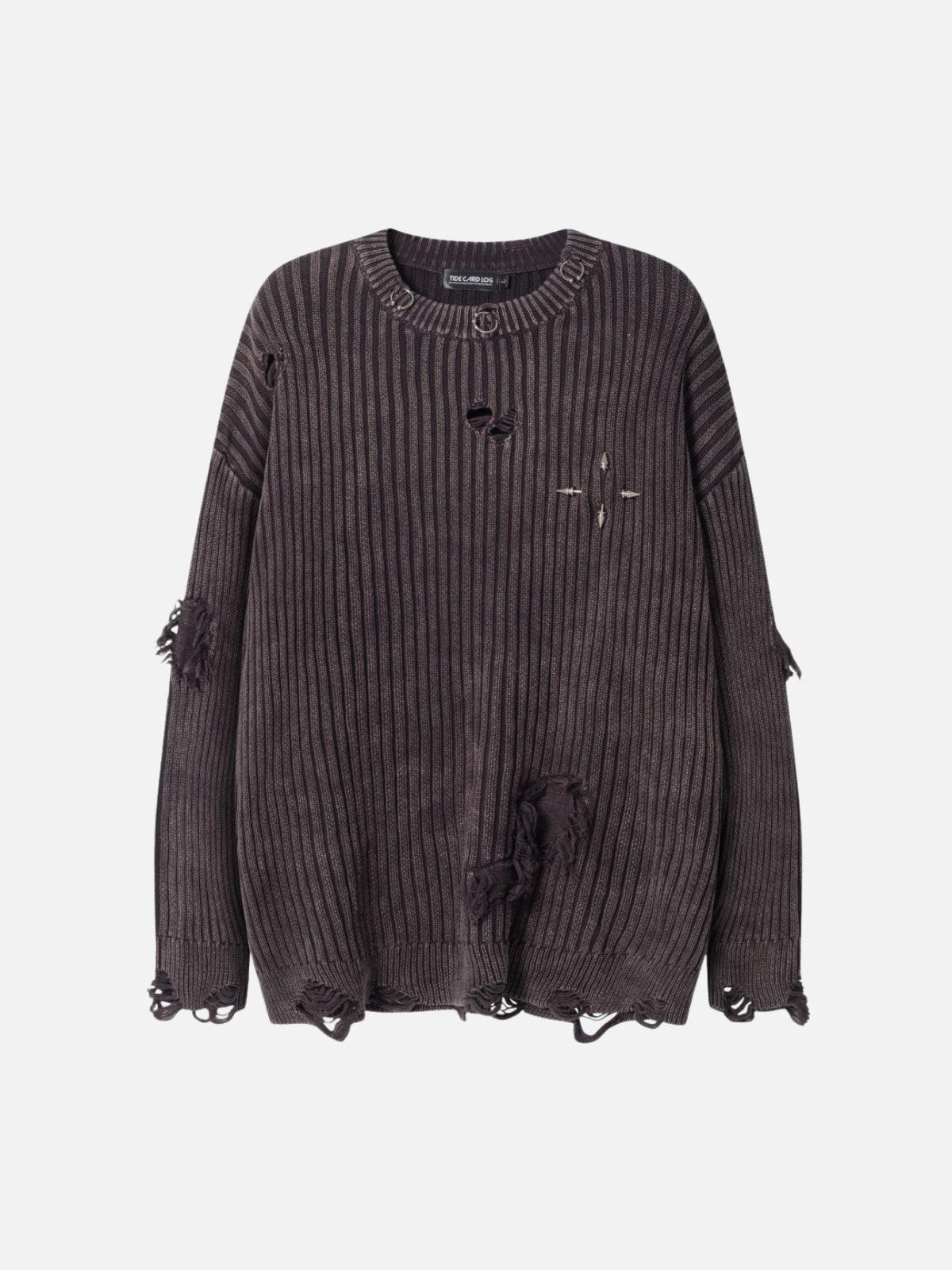 Concert Outfit Distressed Ripped Rivets Sweater
