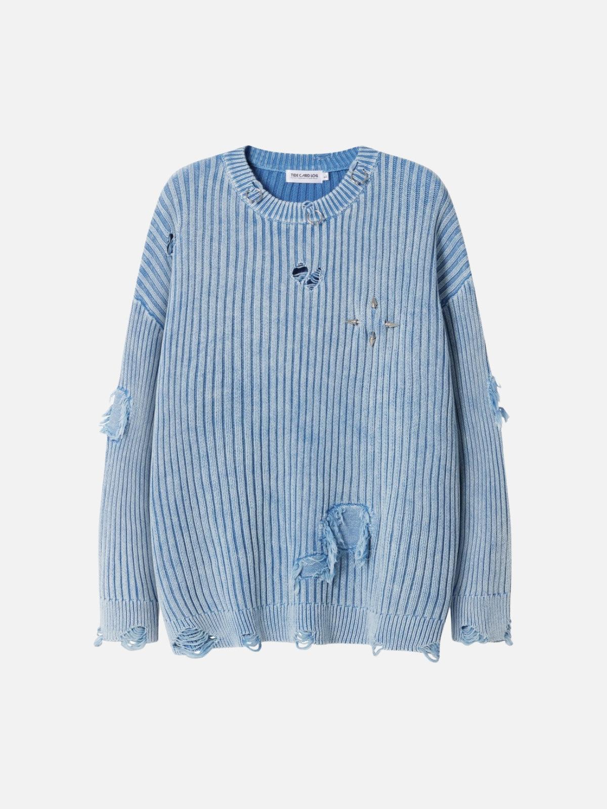Concert Outfit Distressed Ripped Rivets Sweater