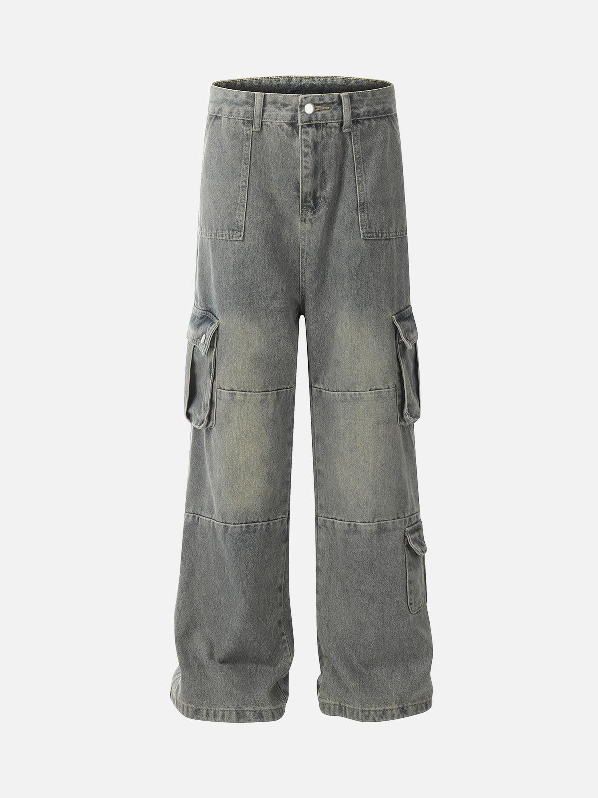 Concert Outfit Distressed Washed Multi-Pocket Cargo Jeans
