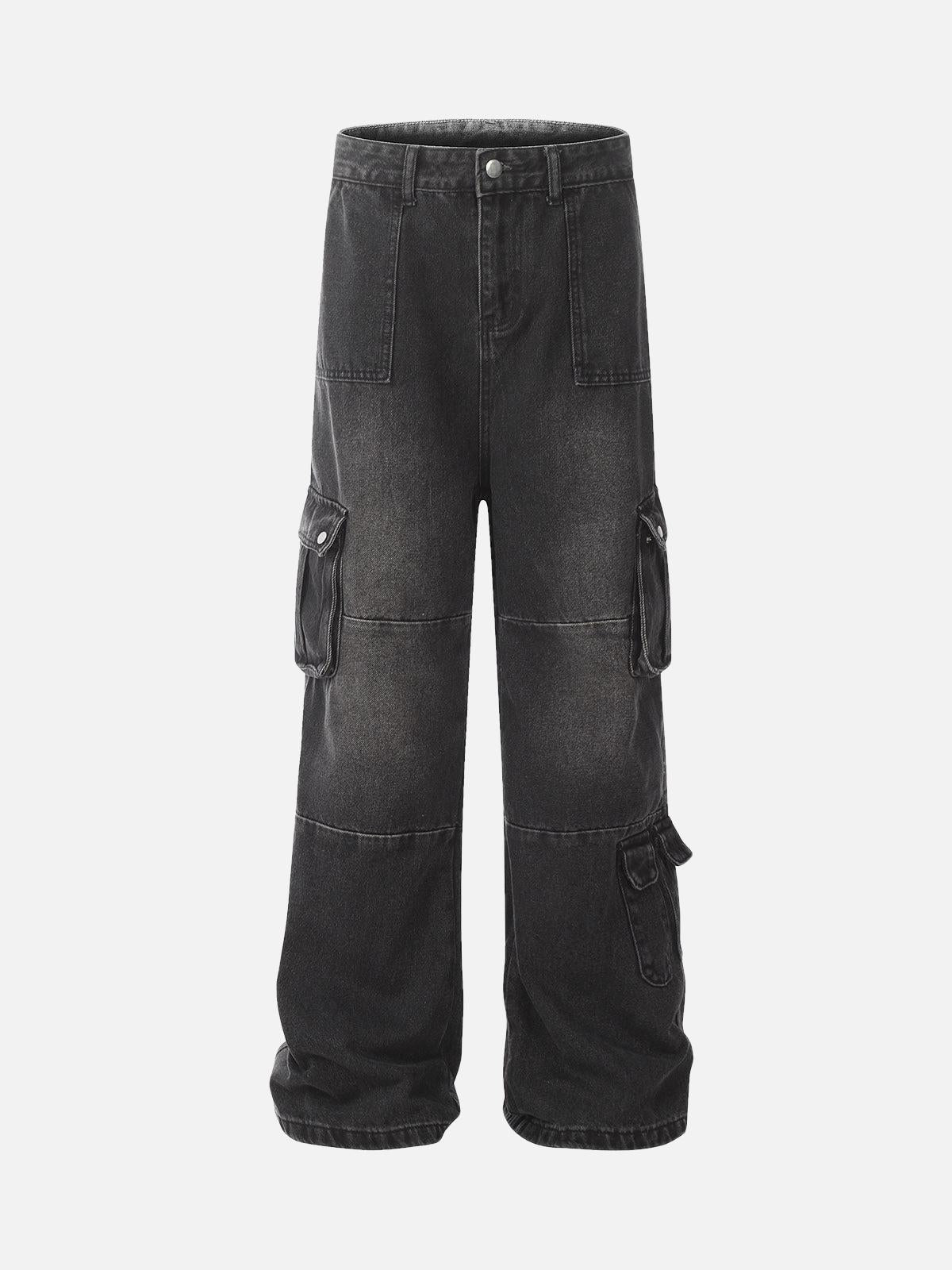Concert Outfit Distressed Washed Multi-Pocket Cargo Jeans