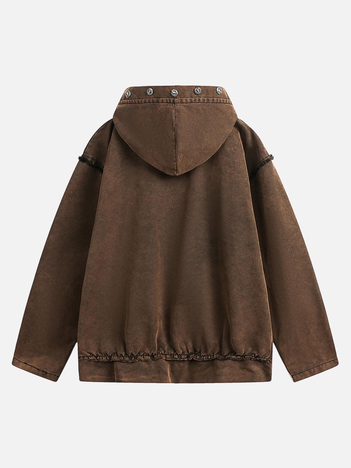 Concert Outfit Distressed Washed Rivet Hooded Denim Sweatshirt