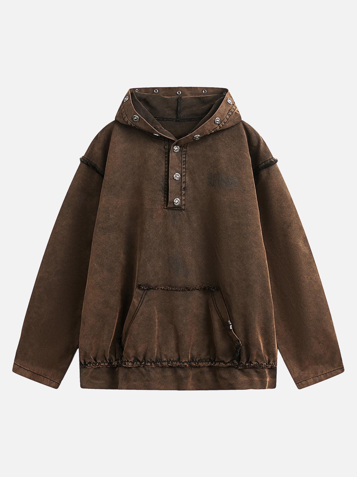 Concert Outfit Distressed Washed Rivet Hooded Denim Sweatshirt