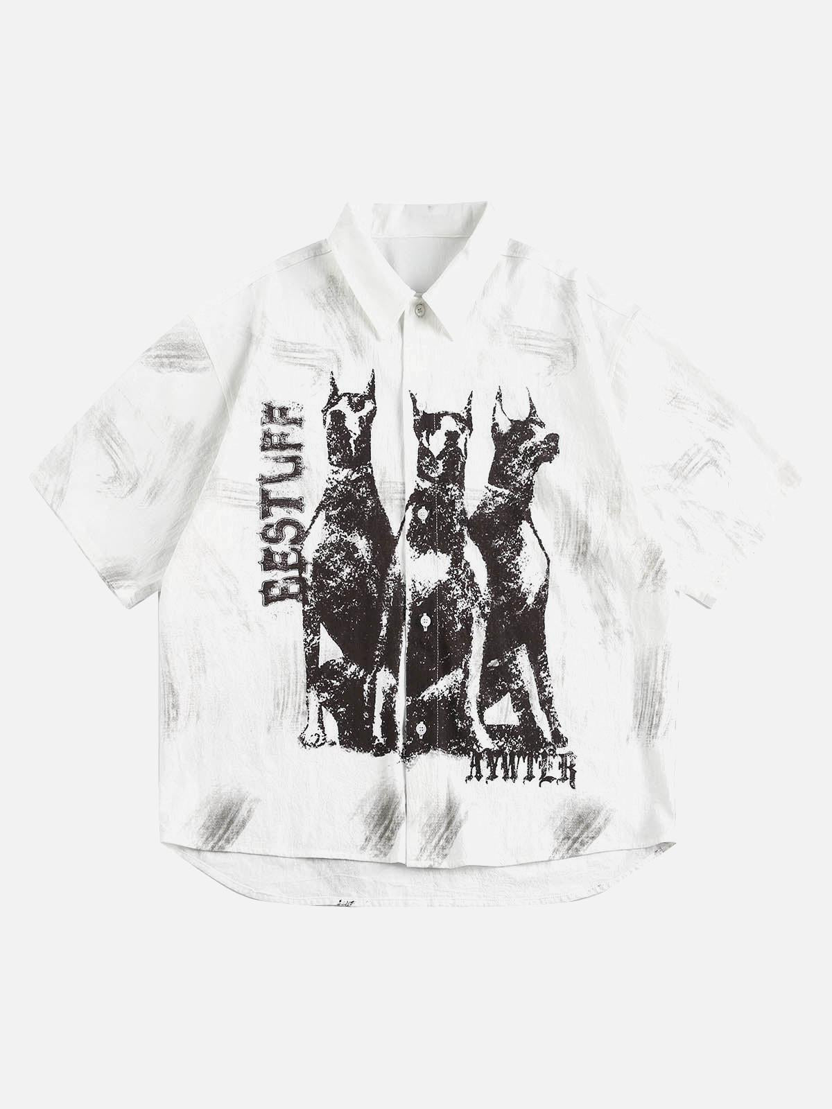 Concert Outfit Doberman Print Short Sleeve Shirt