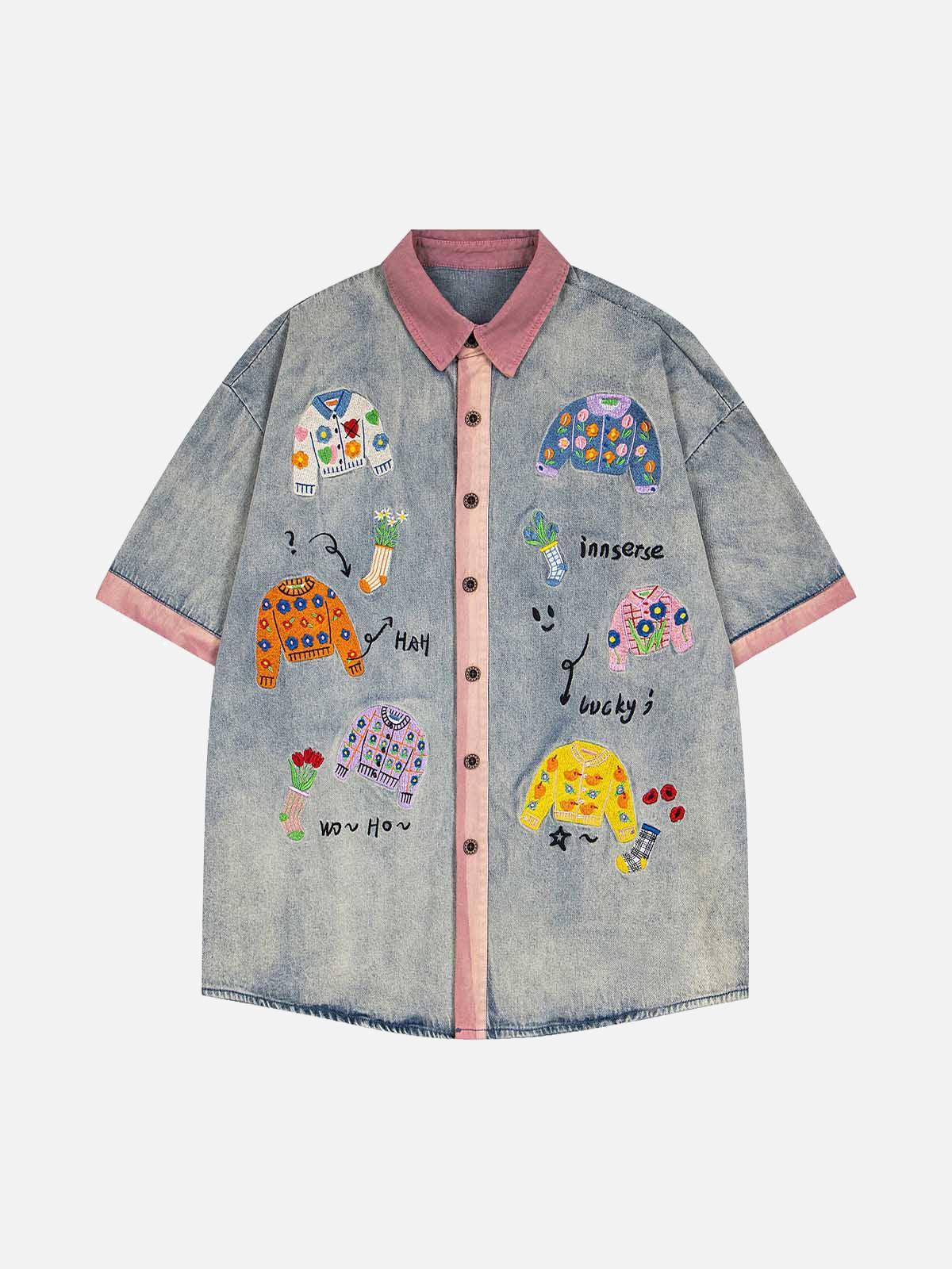 Concert Outfit Embroidered Patch Denim Shirt