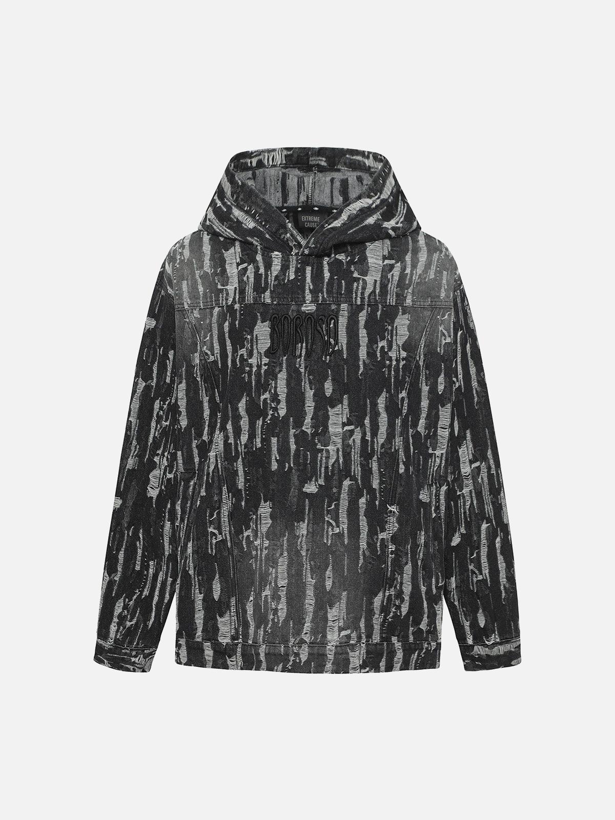 Concert Outfit Embroidered Washed Denim Hoodie