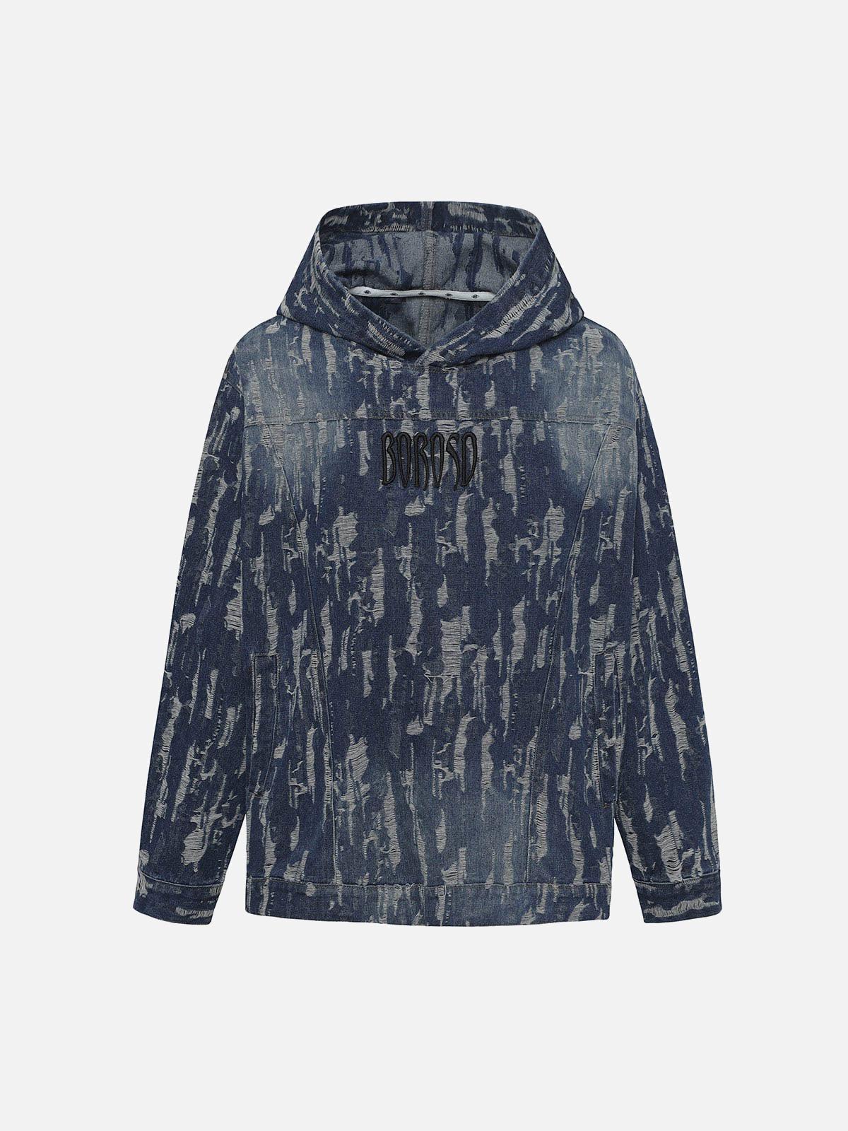 Concert Outfit Embroidered Washed Denim Hoodie