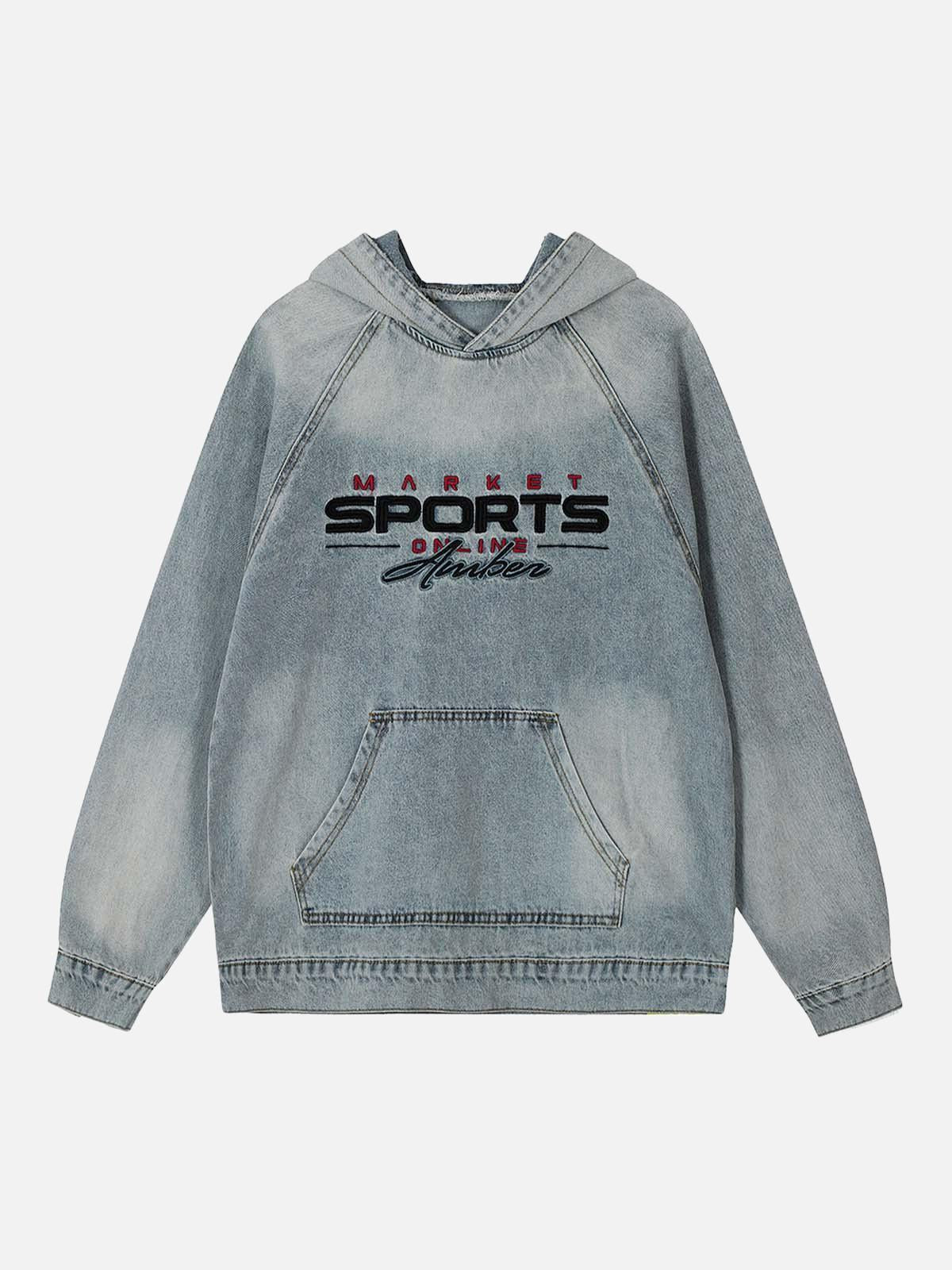 Concert Outfit Embroidered Washed Distressed Denim Hoodie