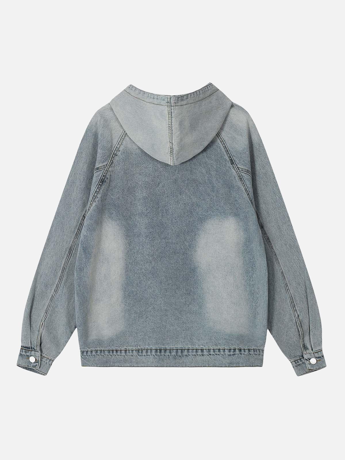 Concert Outfit Embroidered Washed Distressed Denim Hoodie