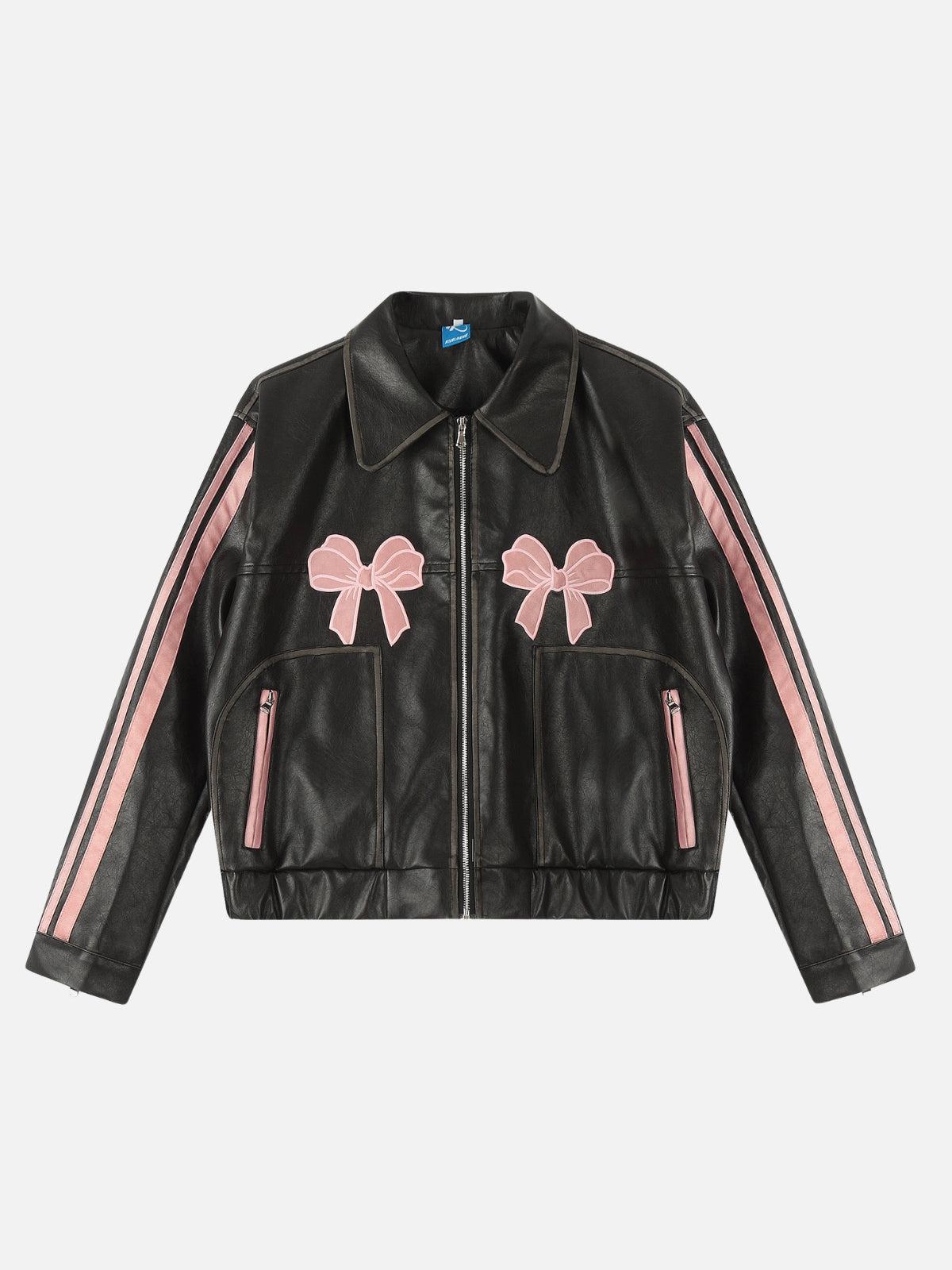Concert Outfit Embroidery Bow Faux Leather Jacket