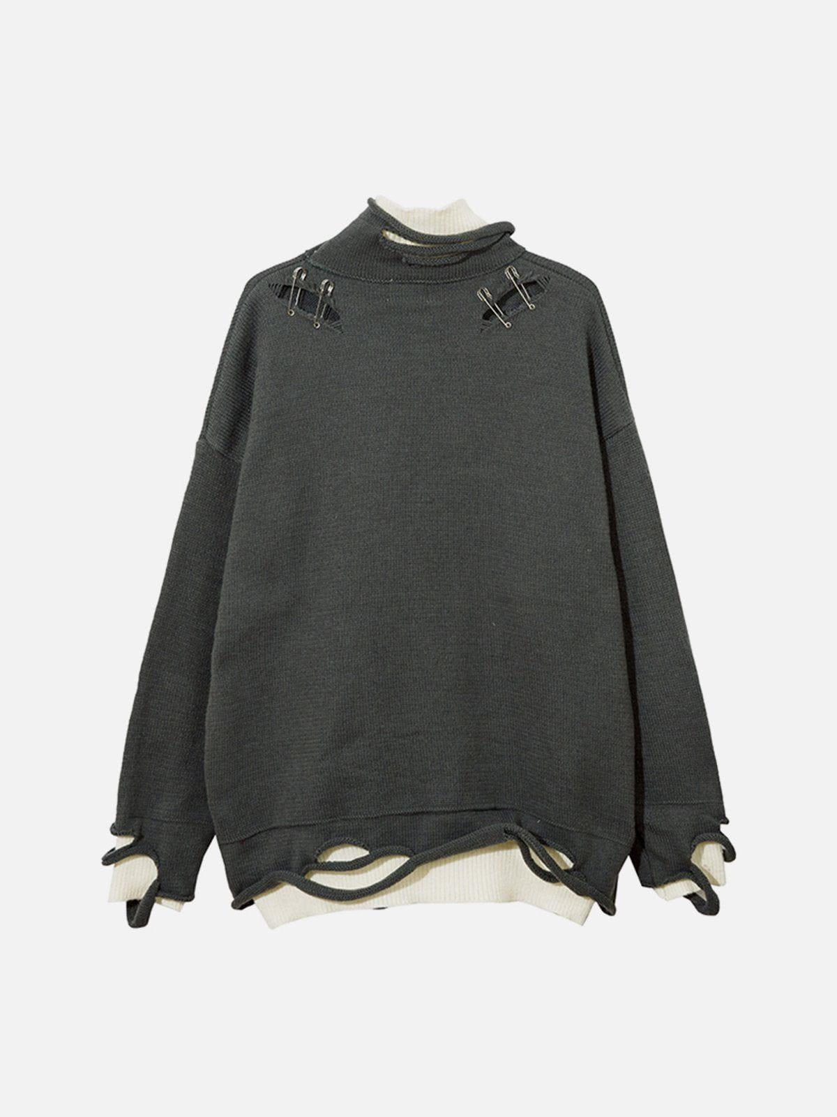 Concert Outfit Fake Two-Piece Pin Design Sweater