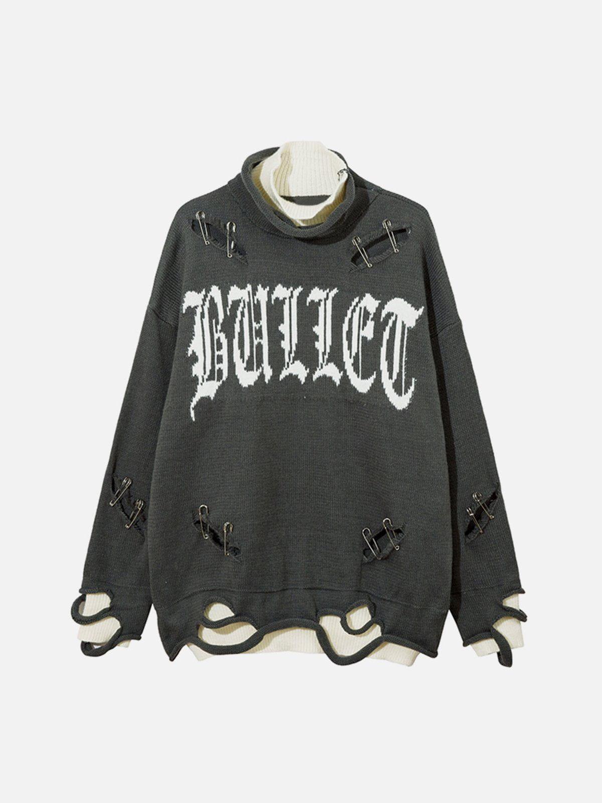 Concert Outfit Fake Two-Piece Pin Design Sweater