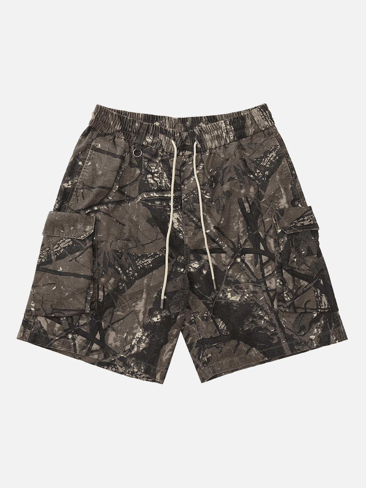 Concert Outfit Fallen Leaf Camouflage Pocket Workwear Shorts