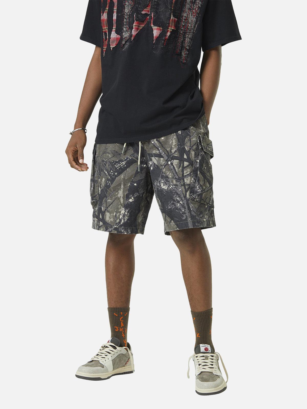 Concert Outfit Fallen Leaf Camouflage Pocket Workwear Shorts