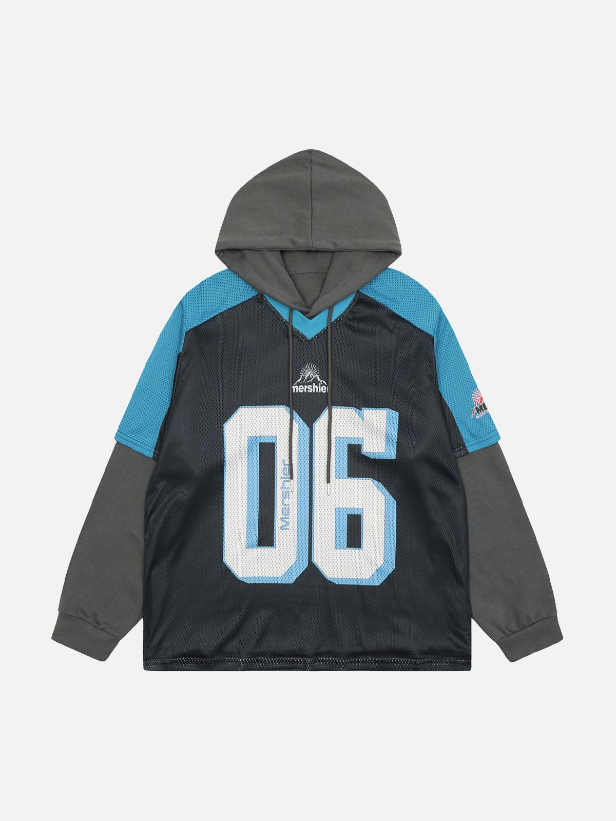 Concert Outfit Faux Two-Piece Contrast Color Stitching Hoodie