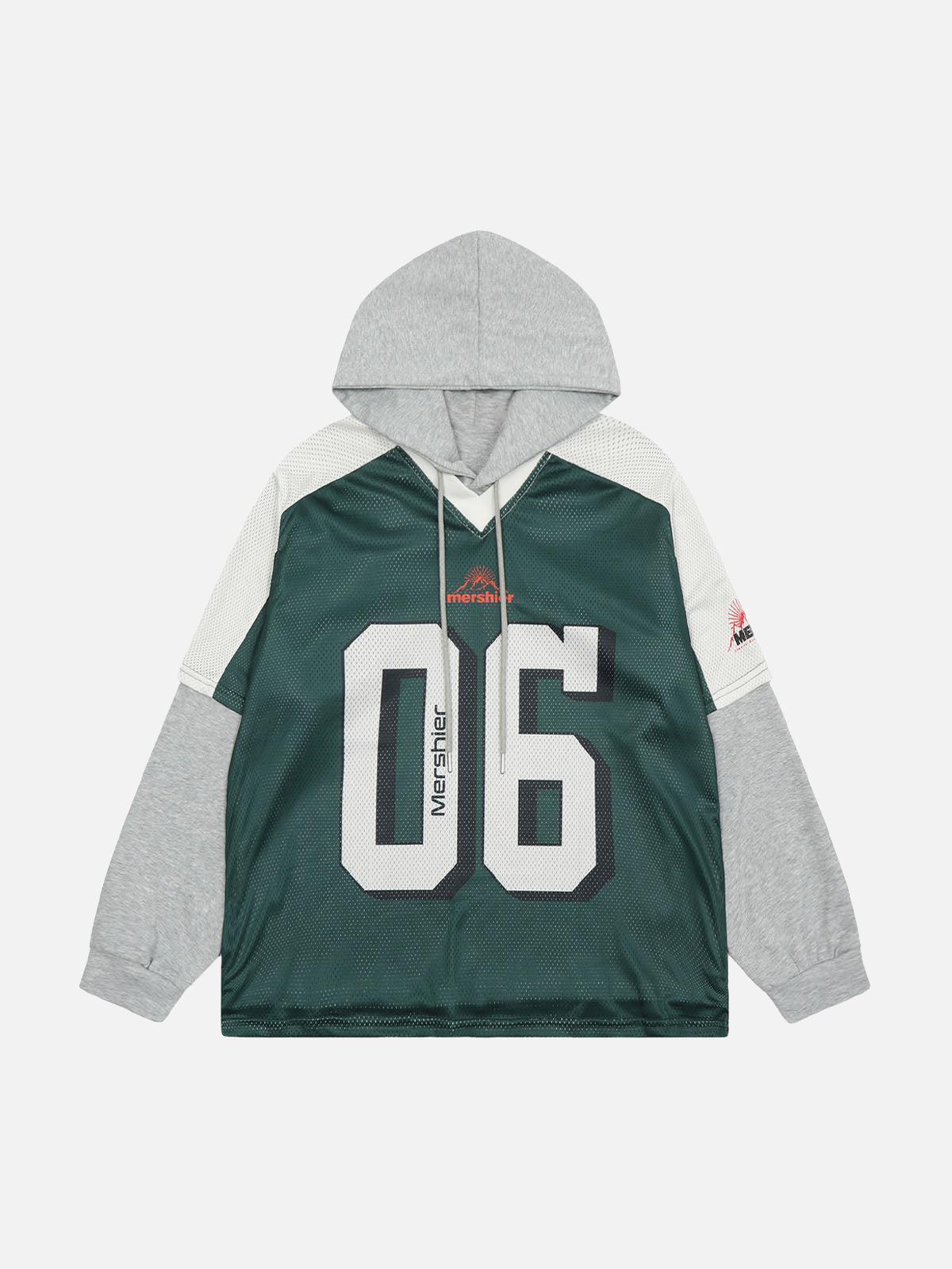 Concert Outfit Faux Two-Piece Contrast Color Stitching Hoodie