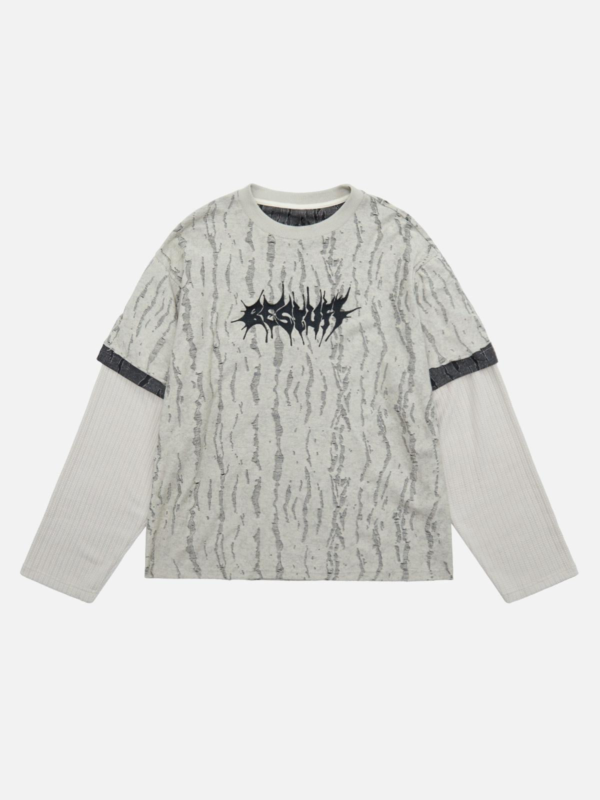 Concert Outfit Faux Two-Piece Distressed Woolen T-Shirt