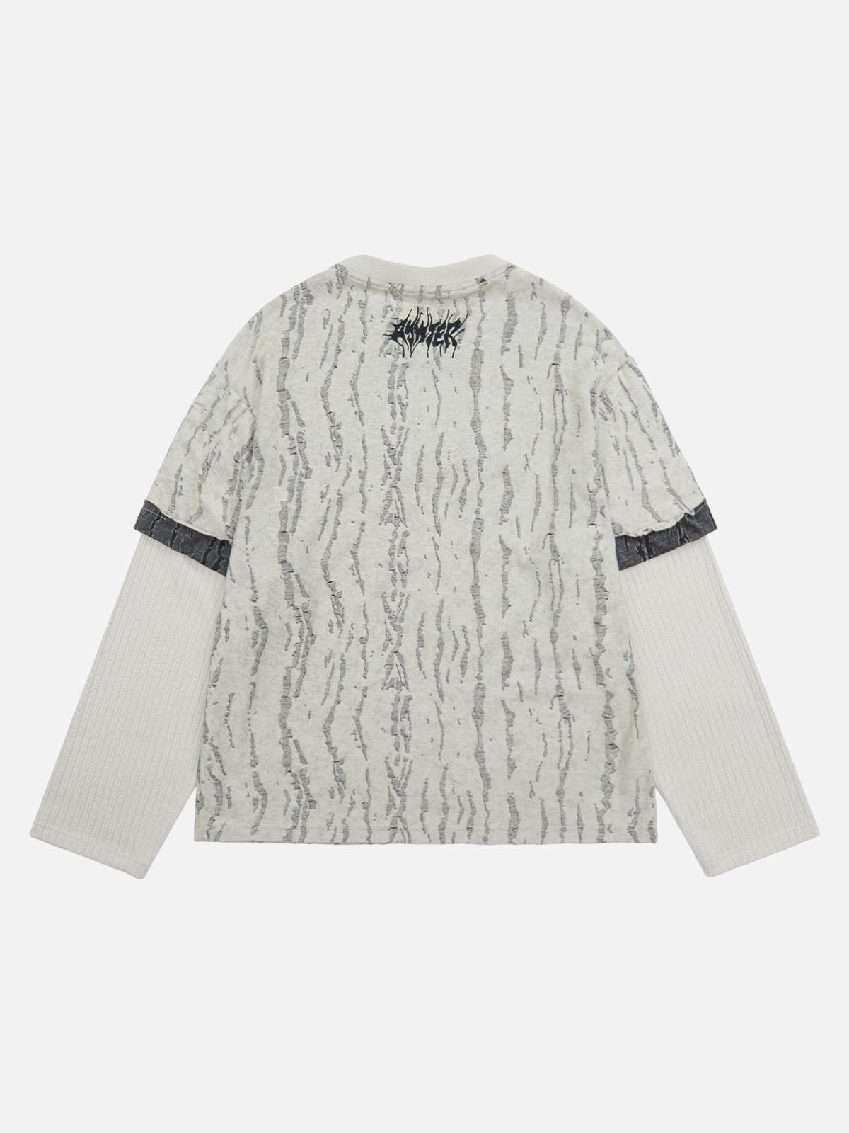 Concert Outfit Faux Two-Piece Distressed Woolen T-Shirt