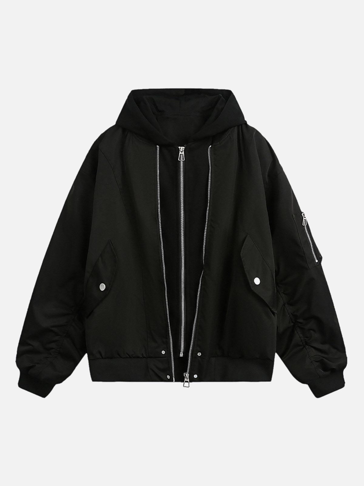 Concert Outfit Faux Two-Piece Pleated Spliced Hooded Bomber Jacket